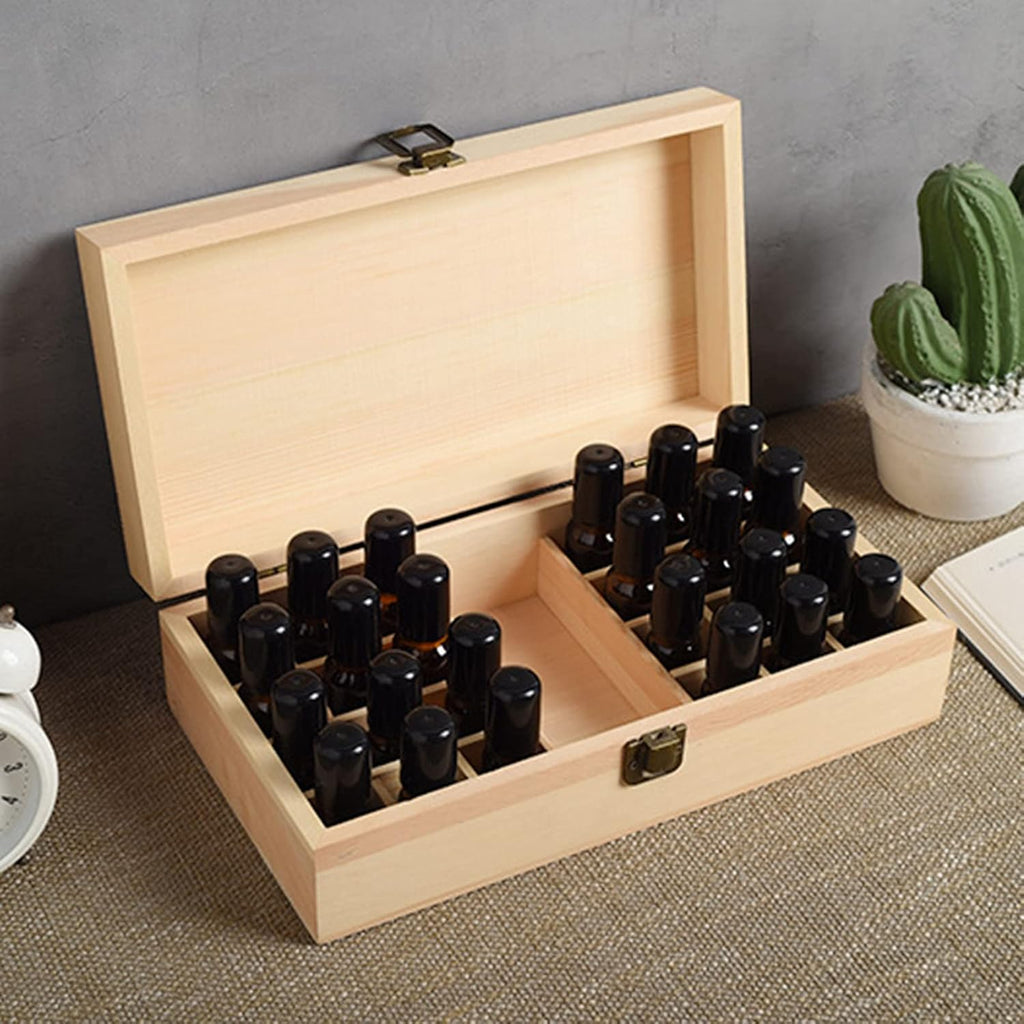 Aufbewahrungsbox für ätherische Öle aus Holz Ätherische Öle Display Organizer 25 Fächer Ständerhalter für 15 ml Flaschen Nagellacksammlung mit Deckel