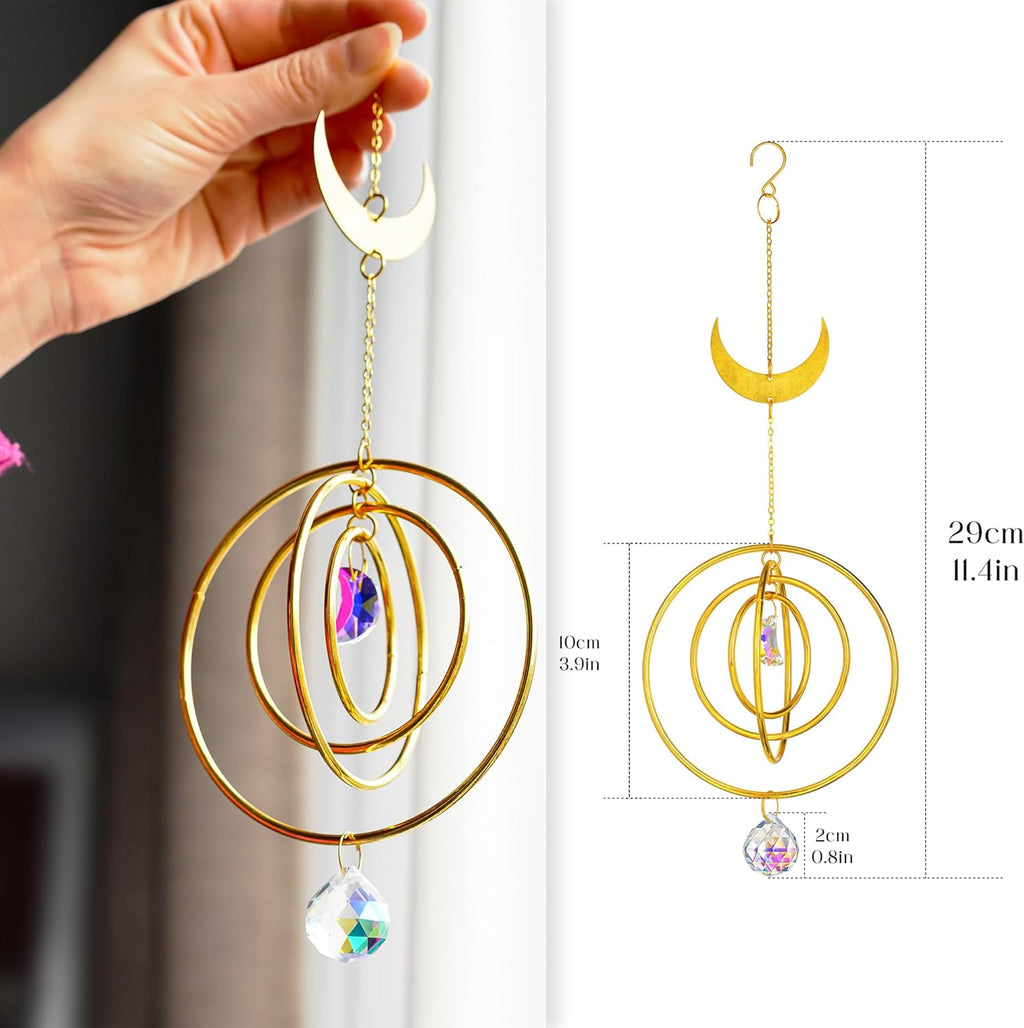 H&D HYALINE & DORA 27,9 cm Sonnenfänger Mond Sonnenfänger Kristall Windspiel zum Aufhängen von Fenstern Kristalle mit Glaskugelprismen für Zuhause, Hochzeit, Garten Dekor
