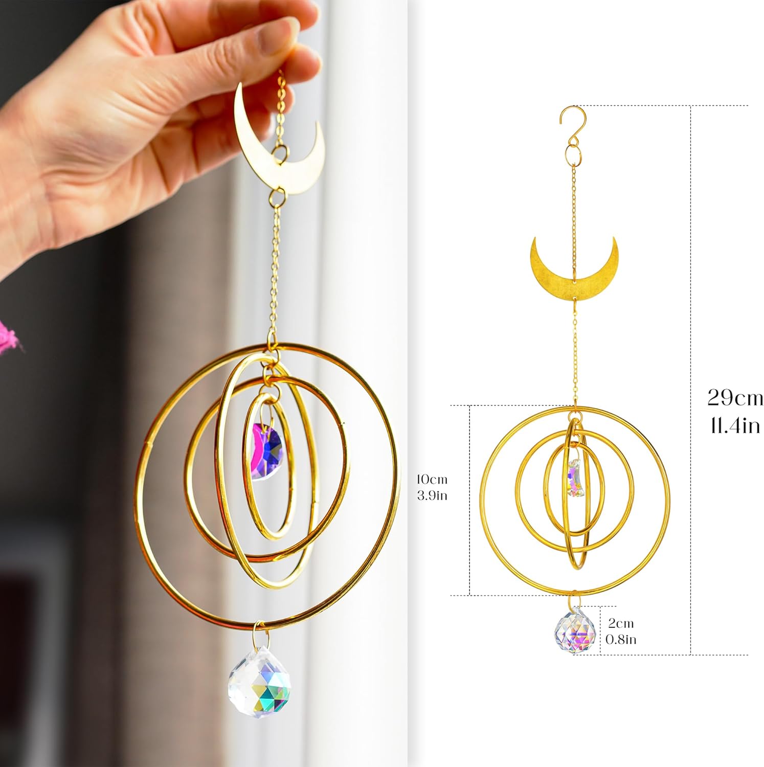 H&D HYALINE & DORA 27,9 cm Sonnenfänger Mond Sonnenfänger Kristall Windspiel zum Aufhängen von Fenstern Kristalle mit Glaskugelprismen für Zuhause, Hochzeit, Garten Dekor