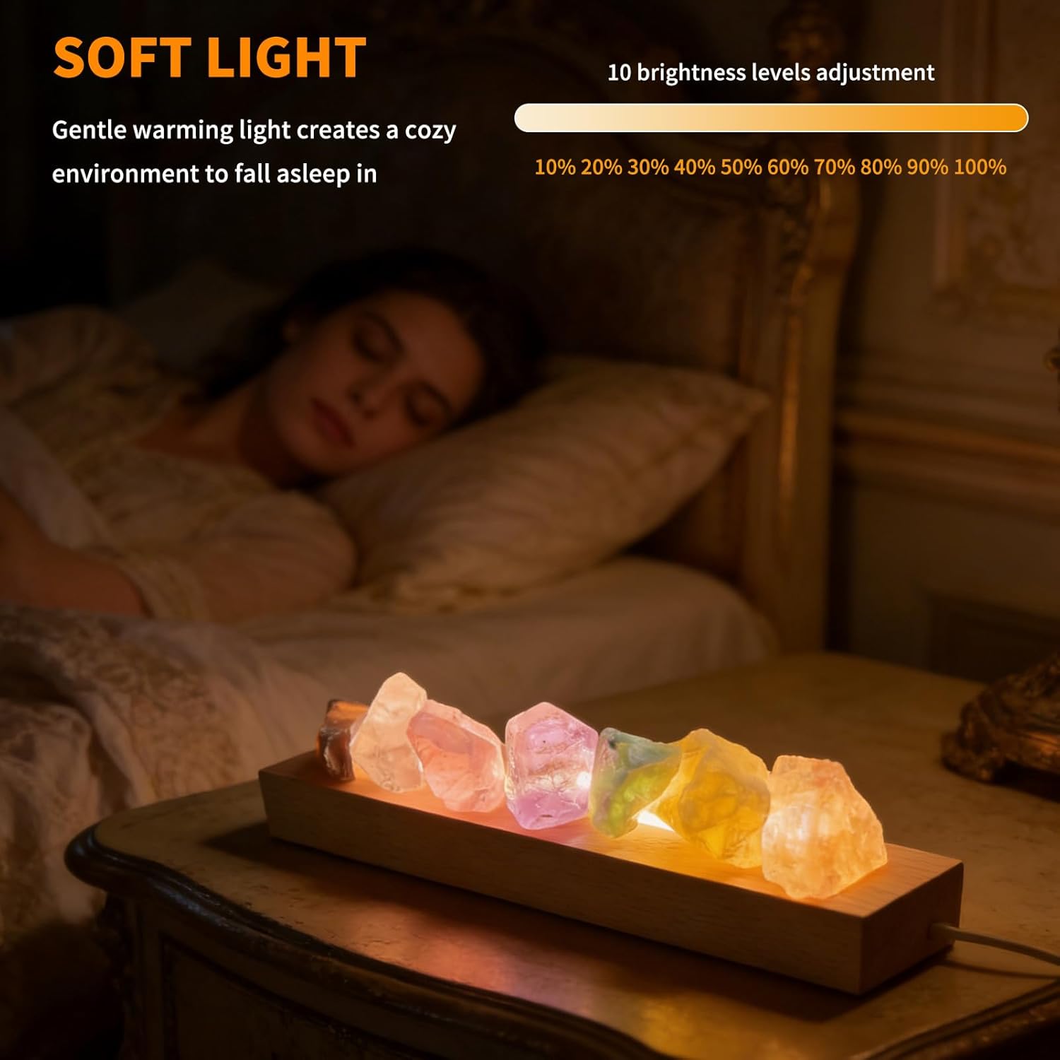 Salt lamp, salt crystal lamp, bedside lamp, with LED wooden base, salt stone lamp on wooden base, crystal lamps salt, salt lamp, for yoga, spa, meditation, living room decoration