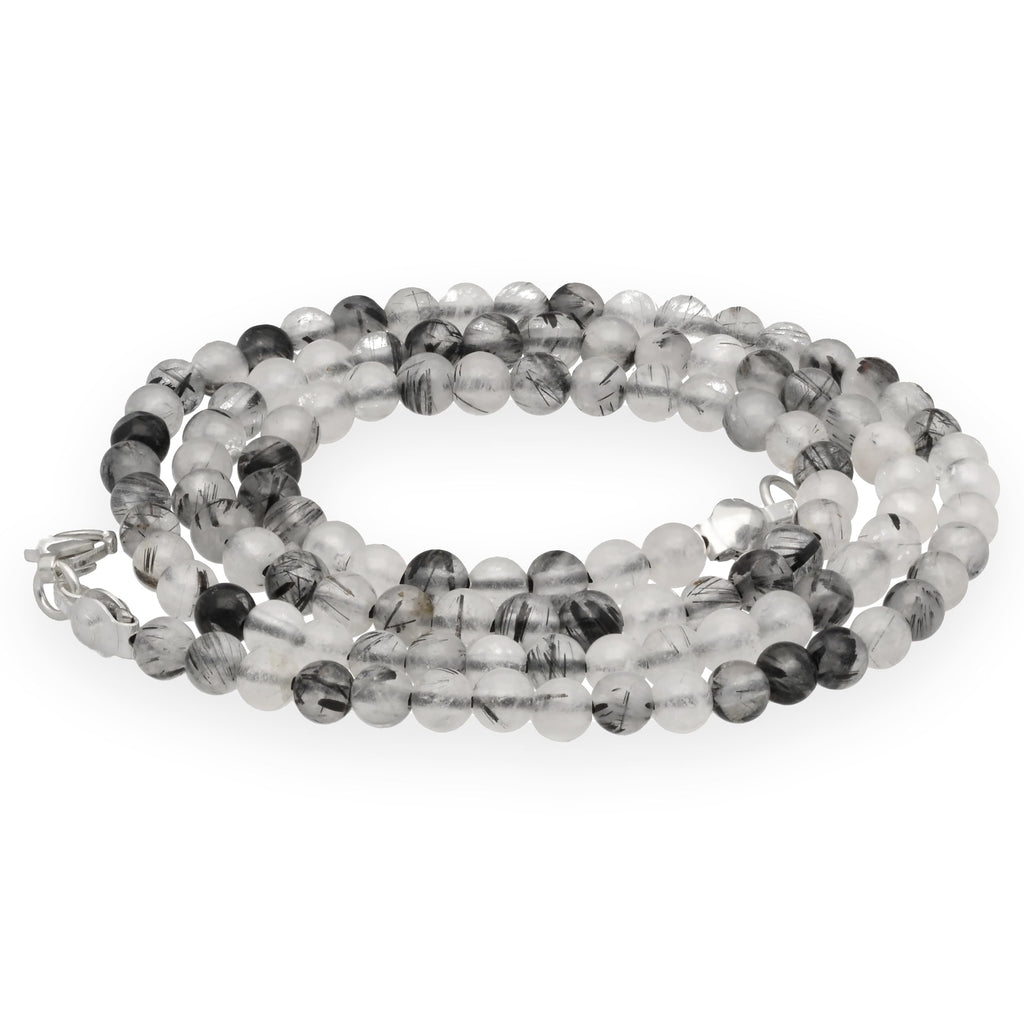 Lebensquelle Plus Edelstein Kugelkette + 925 Silber Verschluss | Ø 4mm Kugeln Karabinerverschluss 45cm lang | Hochwertige Kette