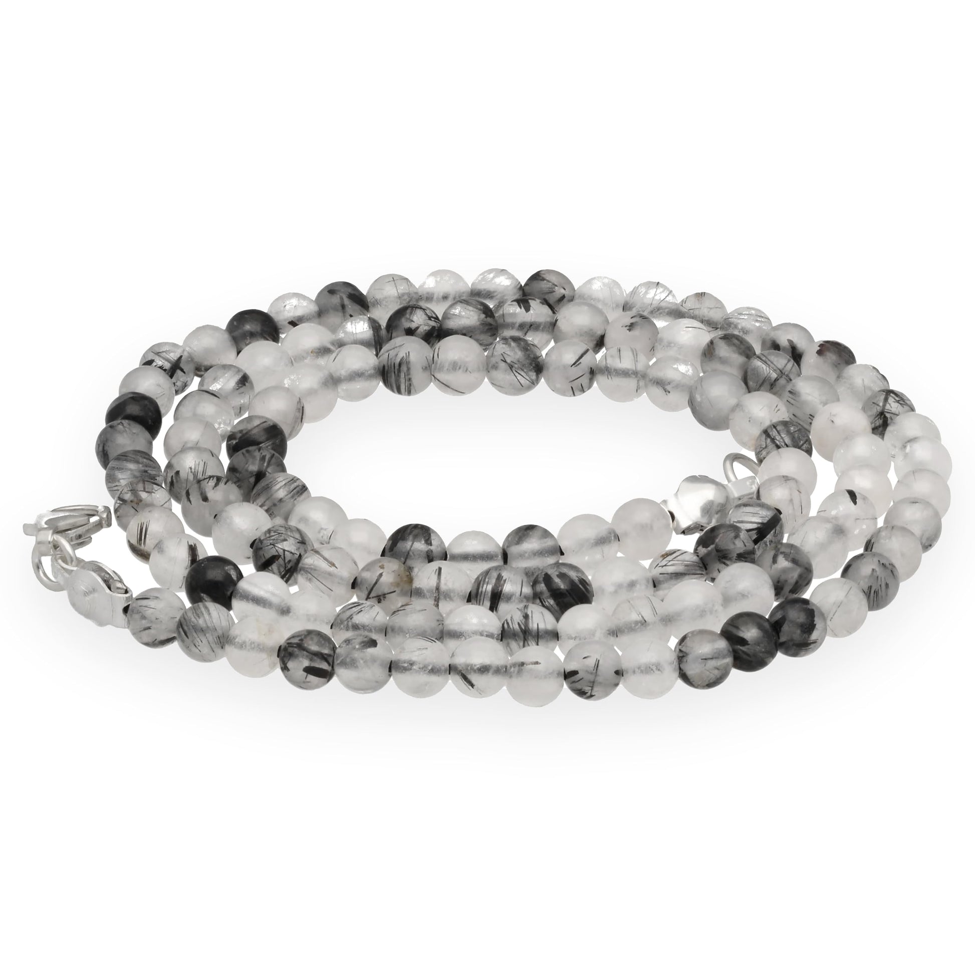 Lebensquelle Plus Edelstein Kugelkette + 925 Silber Verschluss | Ø 4mm Kugeln Karabinerverschluss 45cm lang | Hochwertige Kette