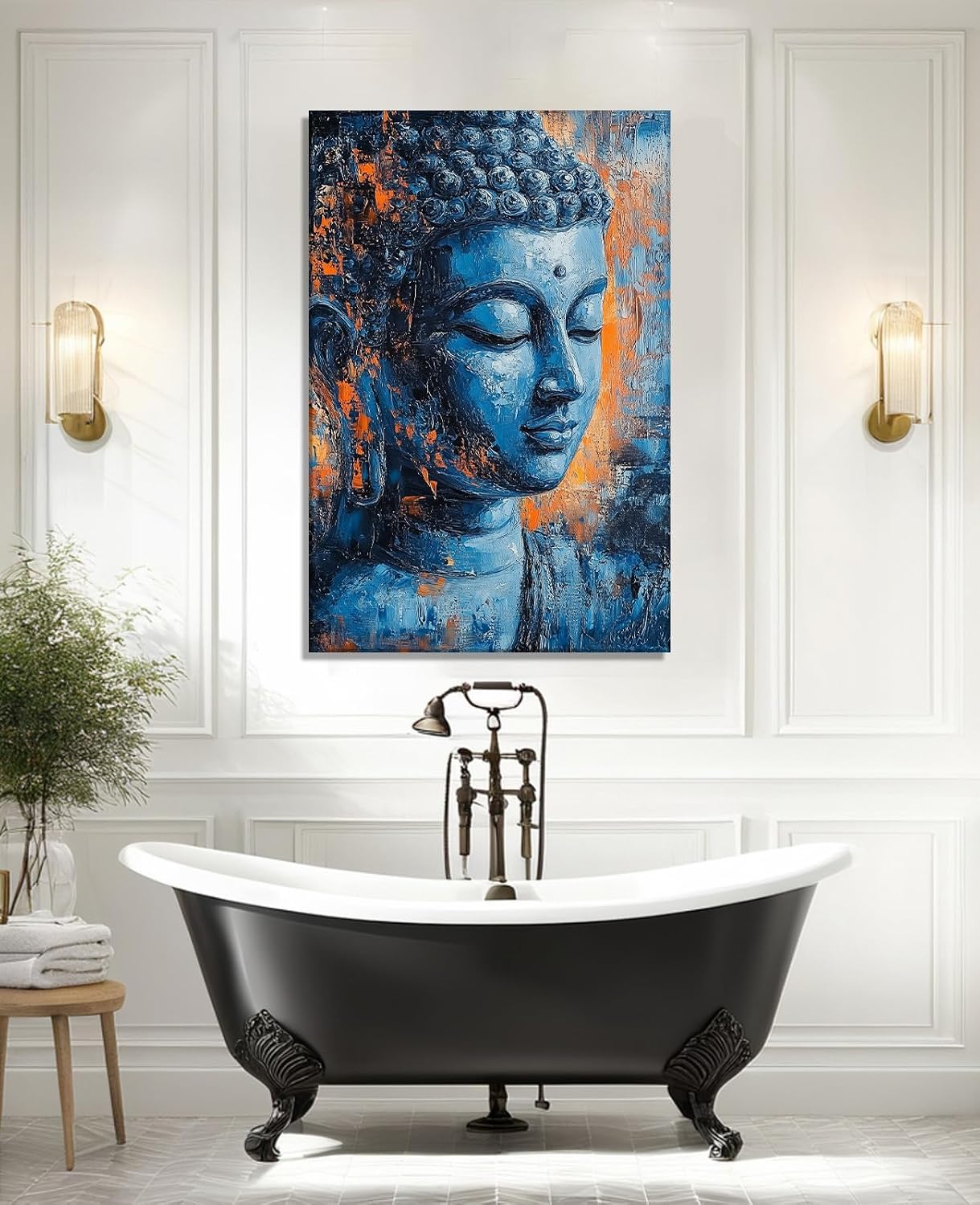 Buddha Canvas Wall Art Zen Wall Decor Blue Buddha Pictures Religious Painting Vintage Prints Meditation Art for Yoga Spa Spiritual Room Bathroom Home Decor Framed - 12.00"x18.00"