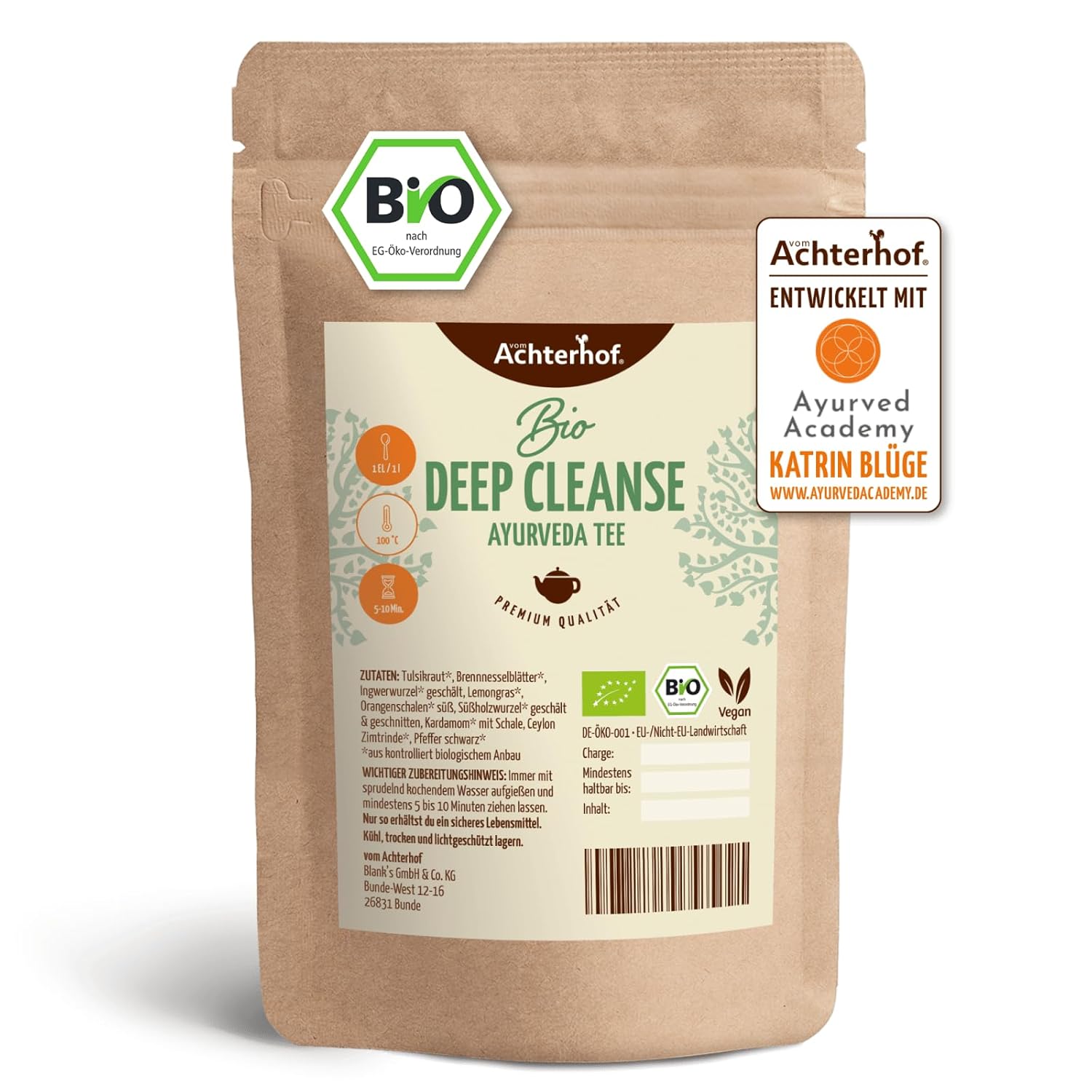 Ayurveda Tee Deep Cleanse Bio 100g | fein abgestimmte ayurvedische Zutaten | wohltuender Kräutertee | vom Achterhof