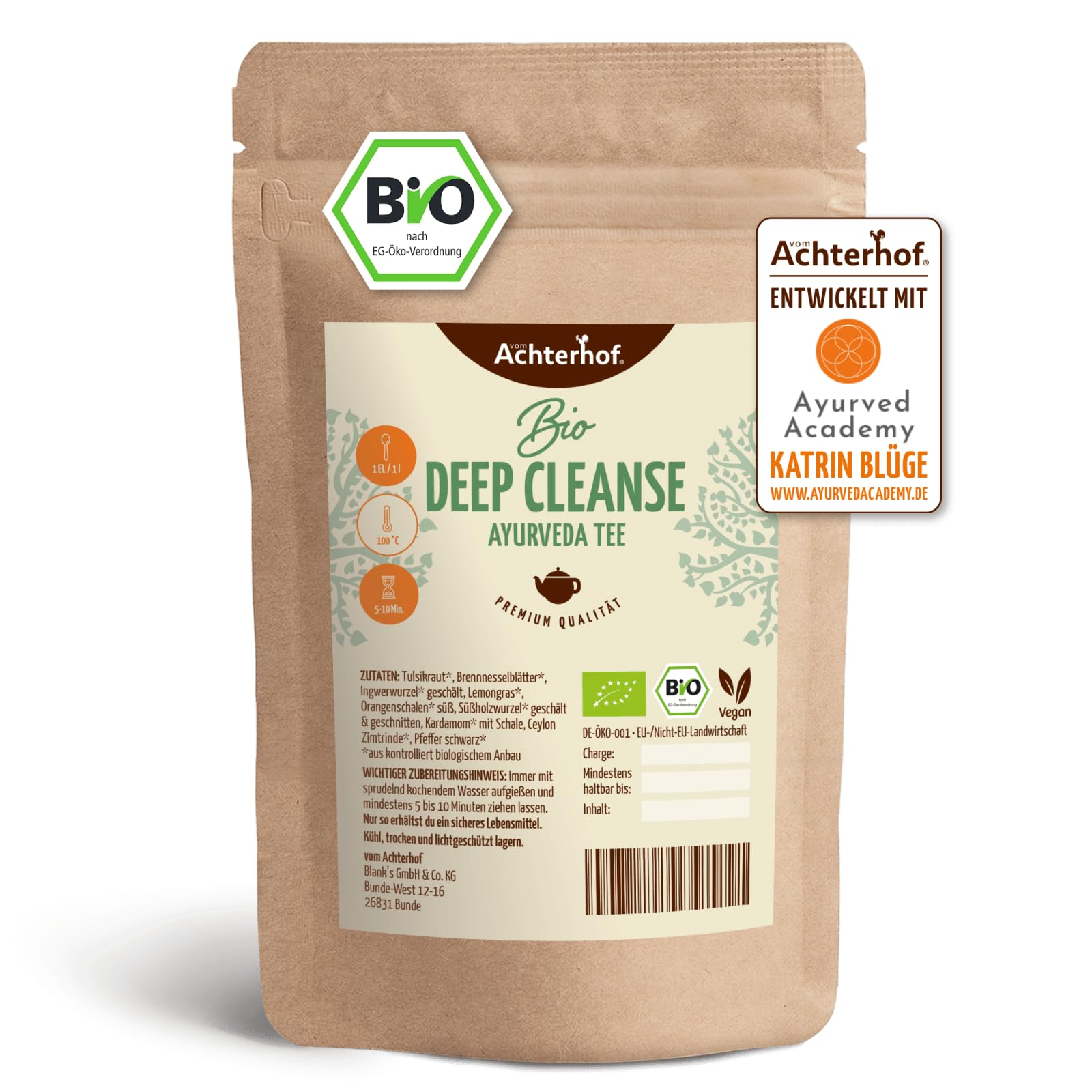 Ayurveda Tee Deep Cleanse Bio 100g | fein abgestimmte ayurvedische Zutaten | wohltuender Kräutertee | vom Achterhof