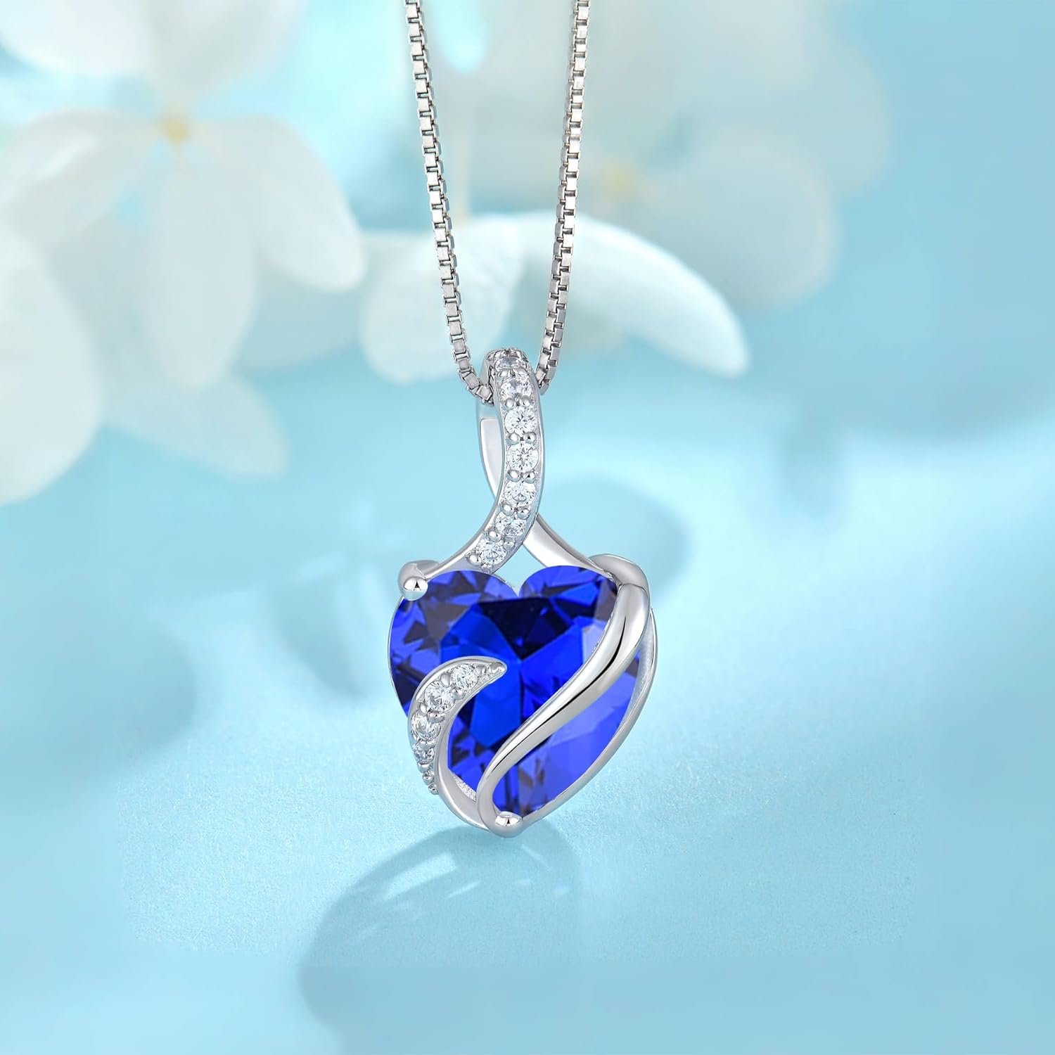 FJ Heart Birthstone Necklace Women's 925 Sterling Silver Infinity Necklace Jewellery Gifts for Women Mother Girlfriend Mum