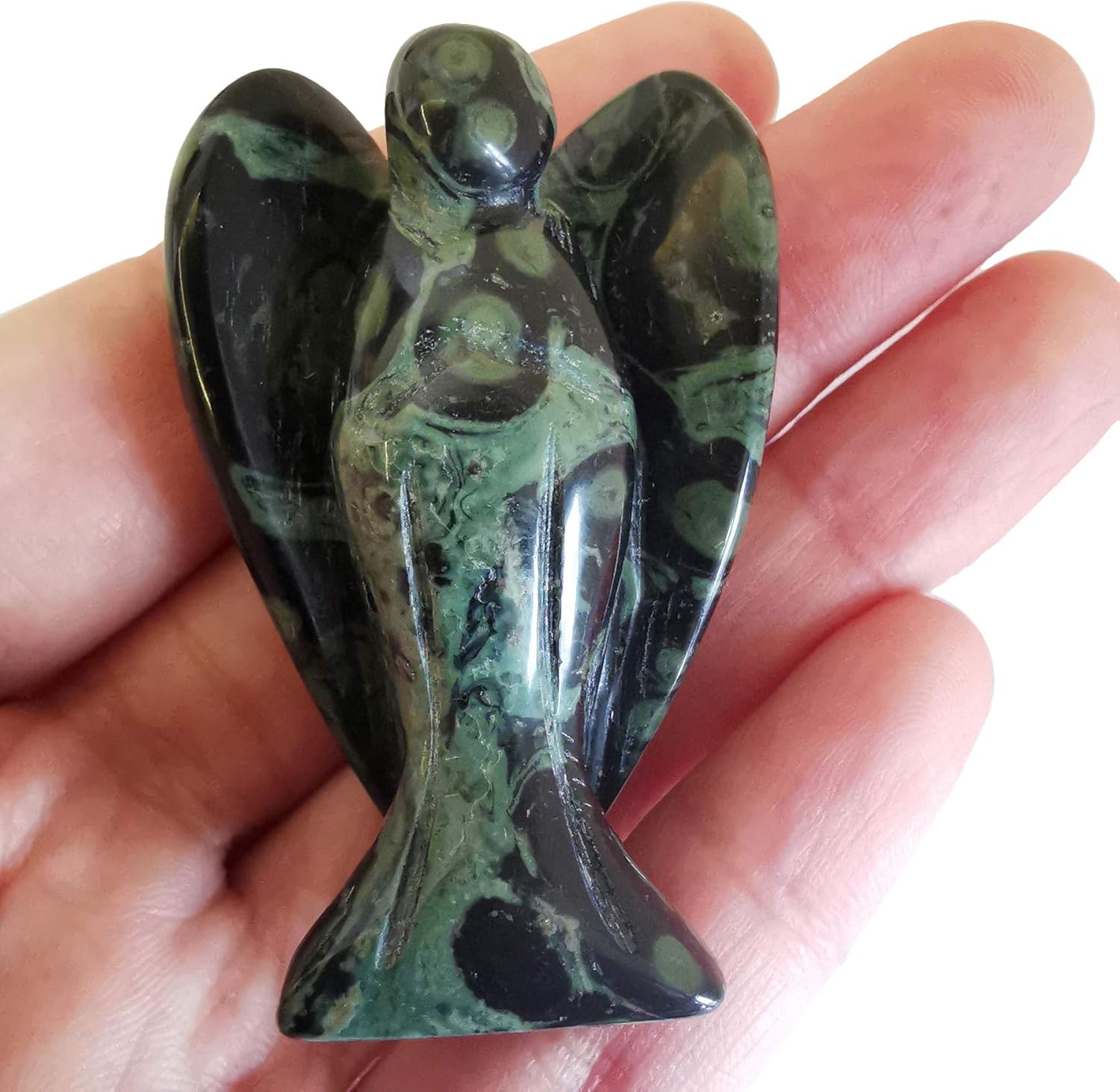 Natural Kambaba Jasper Guardian Angel Statue, Hand Carved Stone Healing Crystal Bag Figures Decoration, 5 cm