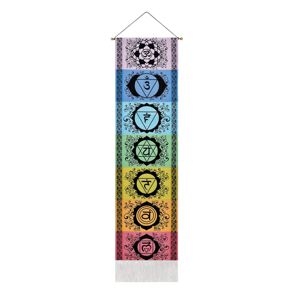 Yugarlibi Set of 2 Chakra Wall Hangings, Meditation Yoga Trippy Tapestry with Tassel, Mandala Tapestry, Wall Hangings for Bedroom, Living Room, Black and White Chakra 130 x 32.5 cm