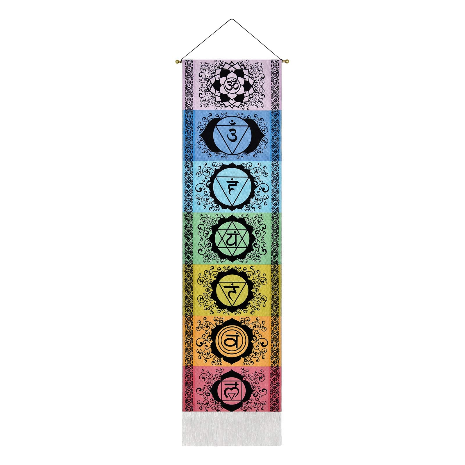 Yugarlibi Set of 2 Chakra Wall Hangings, Meditation Yoga Trippy Tapestry with Tassel, Mandala Tapestry, Wall Hangings for Bedroom, Living Room, Black and White Chakra 130 x 32.5 cm