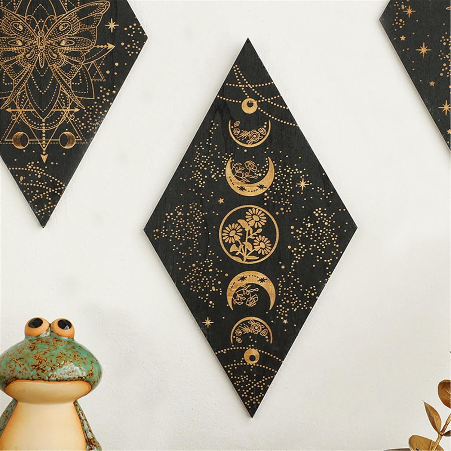 champracer Mondphasen Wanddeko Boho Holz Mandala Wand Deko Wanddekoration Kunstdekoration Wandbehang für Wohnzimmer Schlafzimmer Büro Bauernhaus