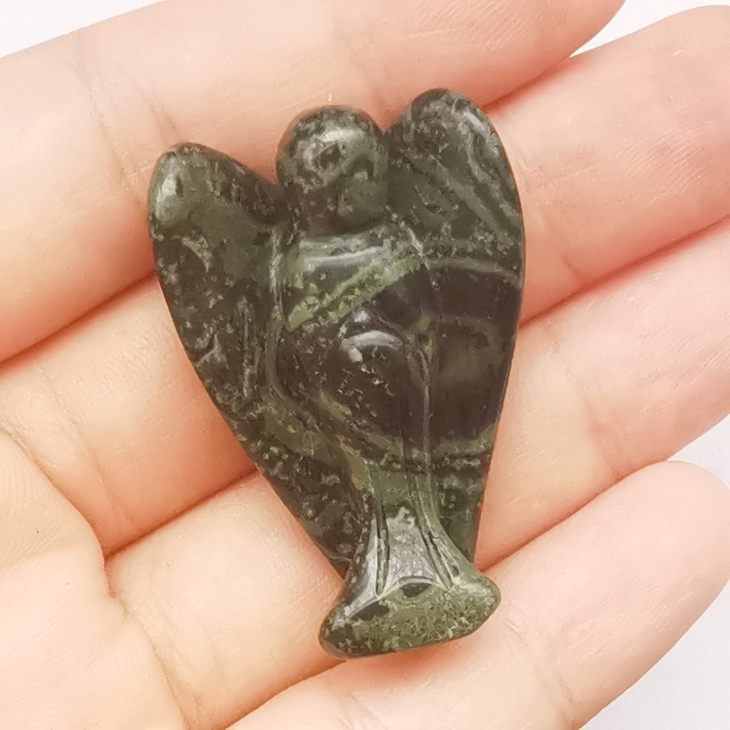 Natürliche Lila Lepidolith Heilung Kristall Gebet Schutzengel Statue,38mm Schnitzen Tasche Palm Stein Figuren Dekoration