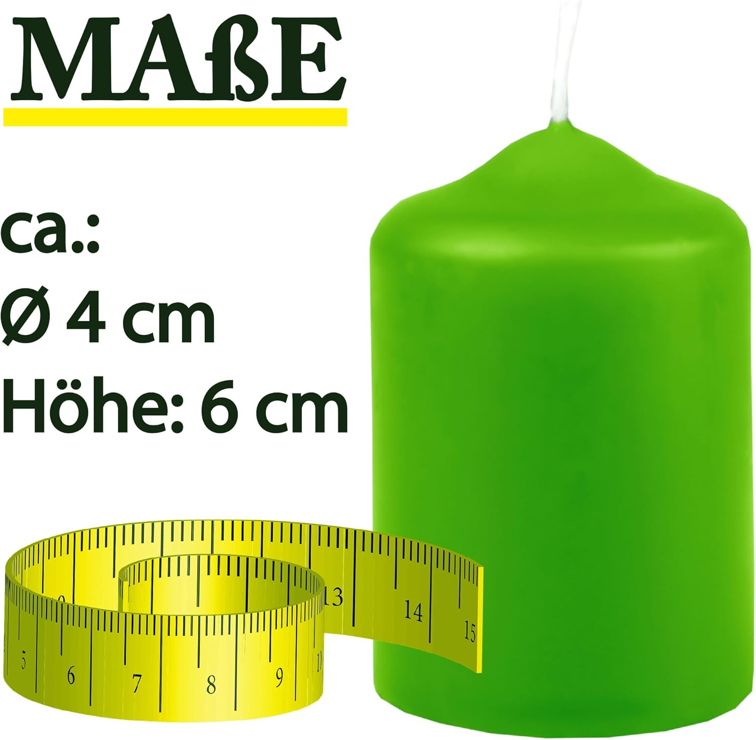 Wachskerzen Stumpenkerzen Hellgrün Ø4cm x 6cm (6 Stück) Teelicht Durchmesser, in vielen Farben - Hergestellt in EU - Kerzen Blockkerzen - Wachs