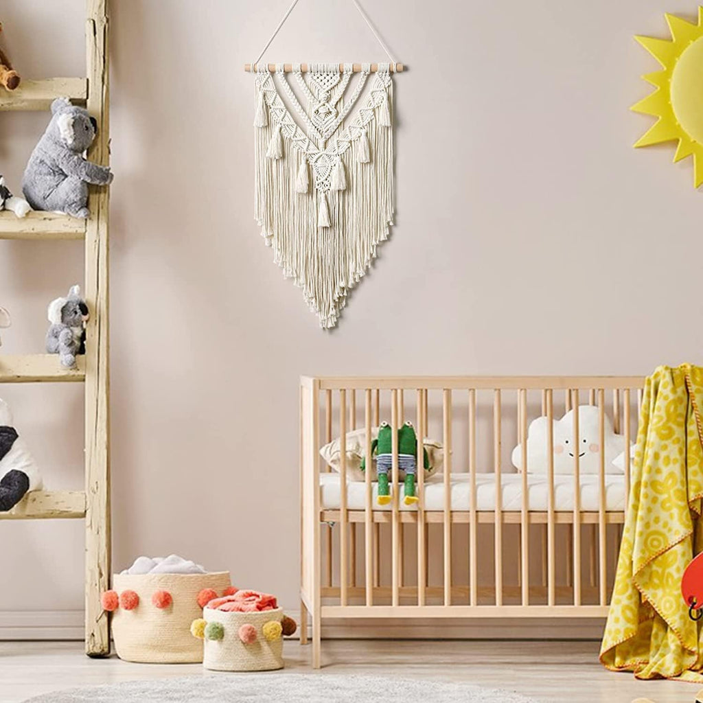 Dremisland Boho Makramee Wandbehang Geometrischer Gewebte Wandteppich Beige Baumwolle Wandteppich Wandkunst Tapisserie Quasten Tapestry Wandbehang für Schlafzimmer Wohnzimmer