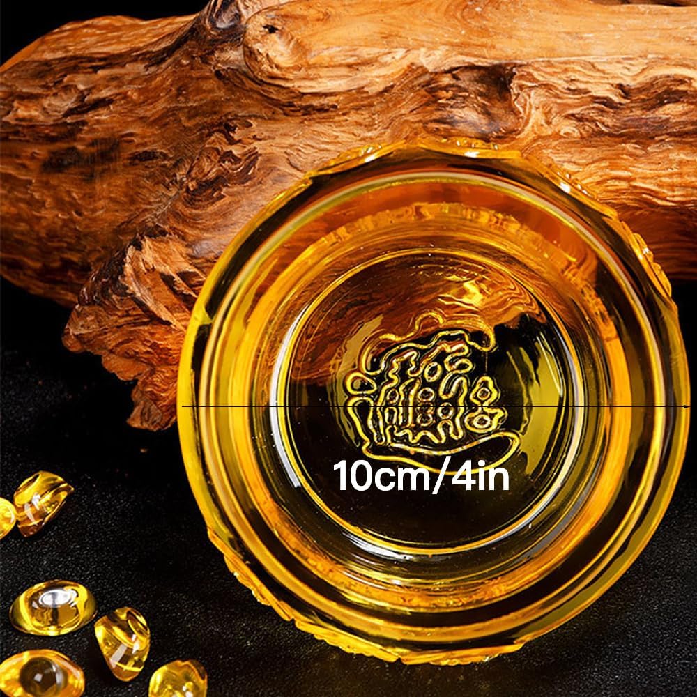 Aisamco handgemachtes Kristallglas Feng Shui Golden Treasure Becken mit Barren/Yuan Bao, viel Glück Reichtum Porsperity Figur für Feng Shui Dekor, Home Office Dekor, chinesisches Stil Geschenk