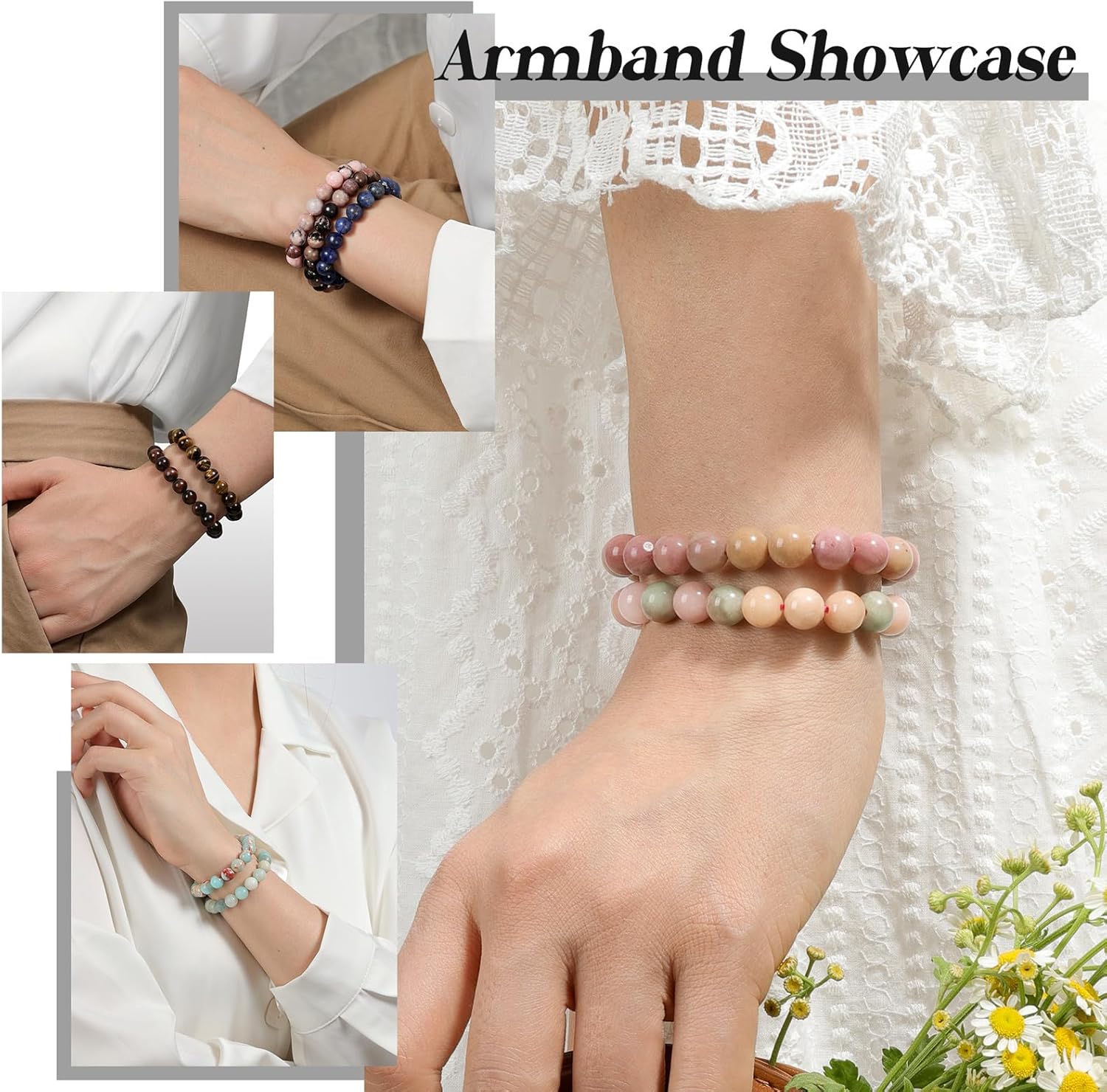 Handmade Genuine Natural Stone Beads Healing Stones Bracelet, Women's Men's Chakra Bead Bracelet, 8 mm Round Gemstone Yoga Bracelets, Includes Replacement Beads