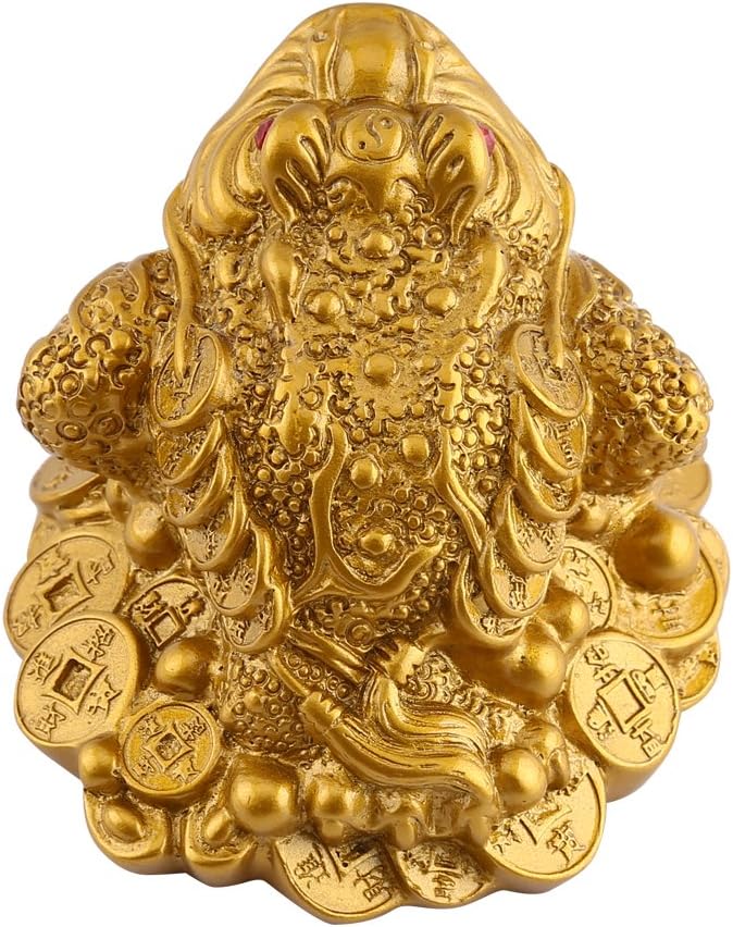 Lucky Money Frog/Toad, Feng Shui Toad/Frog Treasure Basin Statue With Coin Attract Wealth and Good Luck, Feng Shui Decoration(65×60×50mm-Brass)