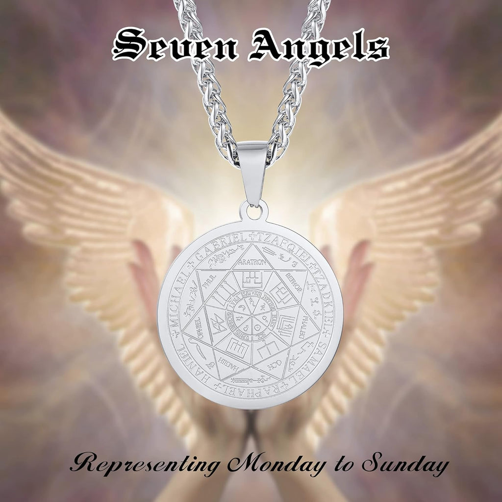 XUANPAI Siegel der Sieben Erzengel Ketten Choker Statement Halskette Talisman Anhänger Amulett Schmuck für Männer