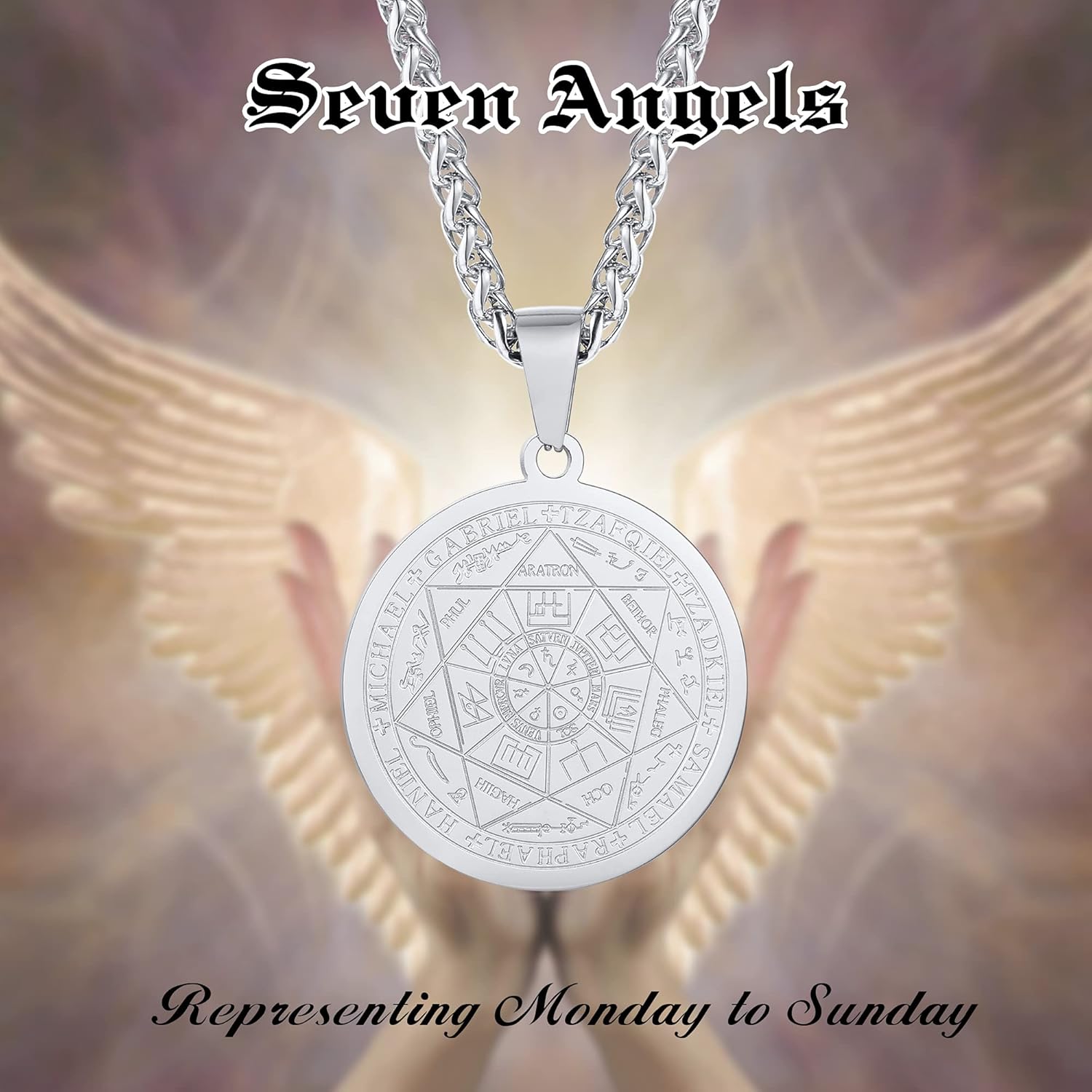 XUANPAI Siegel der Sieben Erzengel Ketten Choker Statement Halskette Talisman Anhänger Amulett Schmuck für Männer