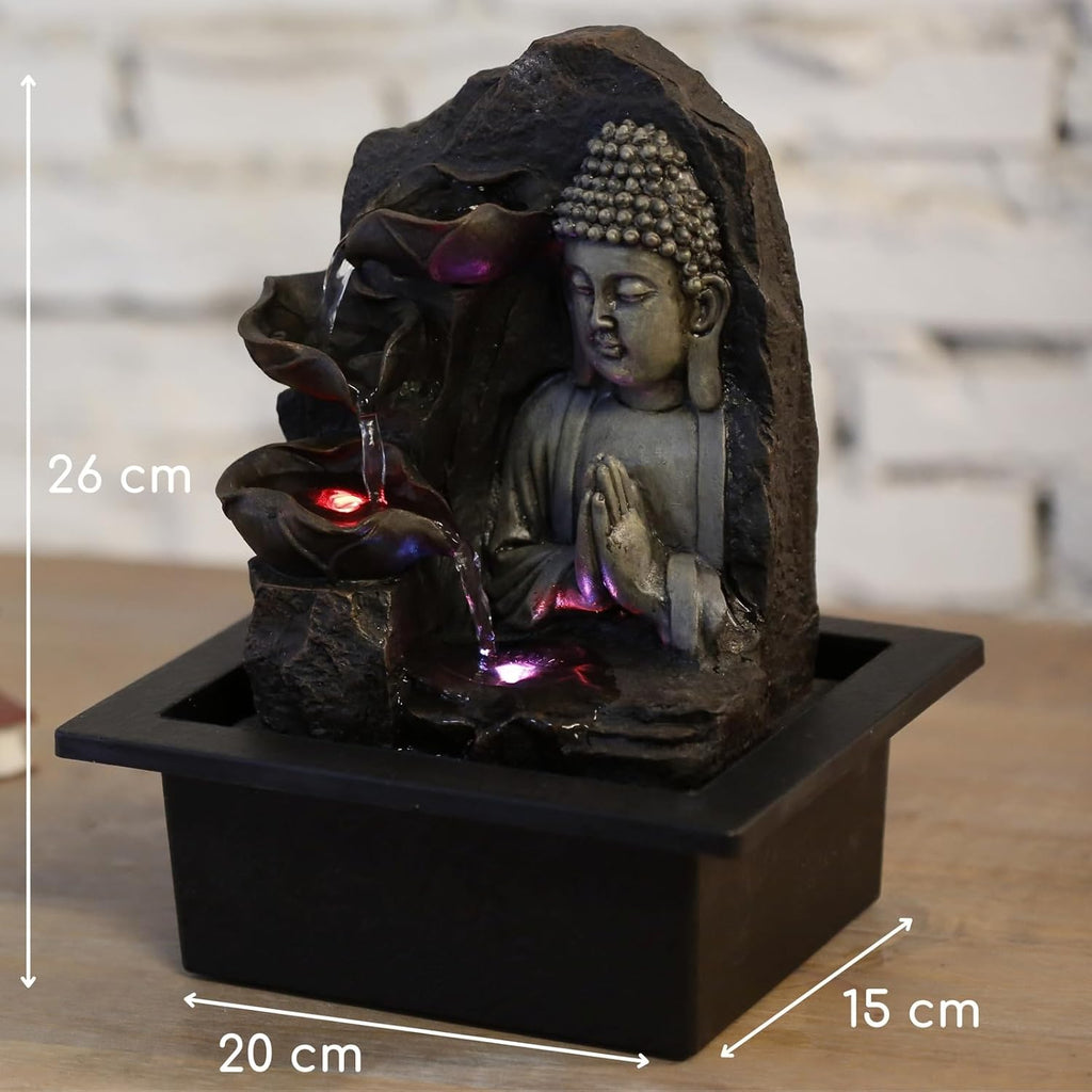 Zen'Light Spirituality Buddha Fountain, Polyresin, Dark Brown, 21 x 21 x 26 cm