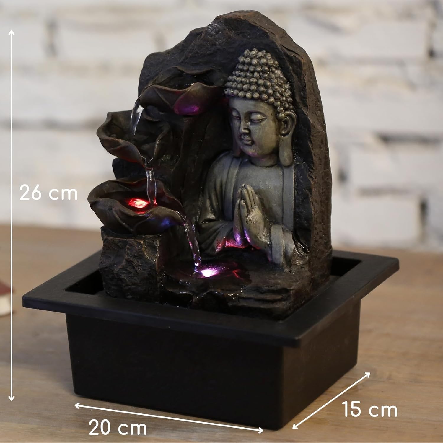 Zen'Light Spirituality Buddha Fountain, Polyresin, Dark Brown, 21 x 21 x 26 cm