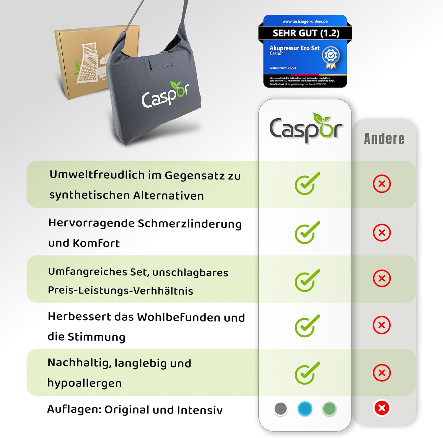 Akupressurmatte Set mit Kissen, Tasche, Massagehandschuhe, akupunktur matte, Entspannung geschenk, massagematte, akkupressmatte Hilfe bei Verspannungen, Rückenschmerzen - Caspor®