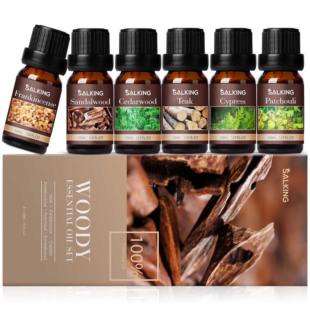 SALKING Essential Oils Set, Aromatherapy Fragrance Oil Gift Set, 100% Pure Fragrance Oils for Diffuser, Oil Lamps, Humidifier, Massage, 6 x 10 ml (Lavender, Rose, Cherry Blossom, Jasmine, Gardenia,