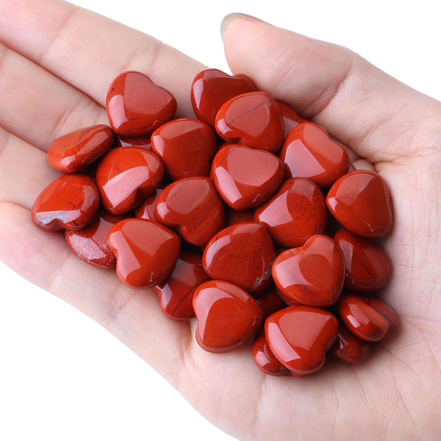 QINJIEJIE Pack of 20 Red Jasper Heart Crystals Valentine's Day Hearts Gift Crystal Anniversary Gift Love Heart Stone Reiki Crystals for Meditation 0.6 Inches
