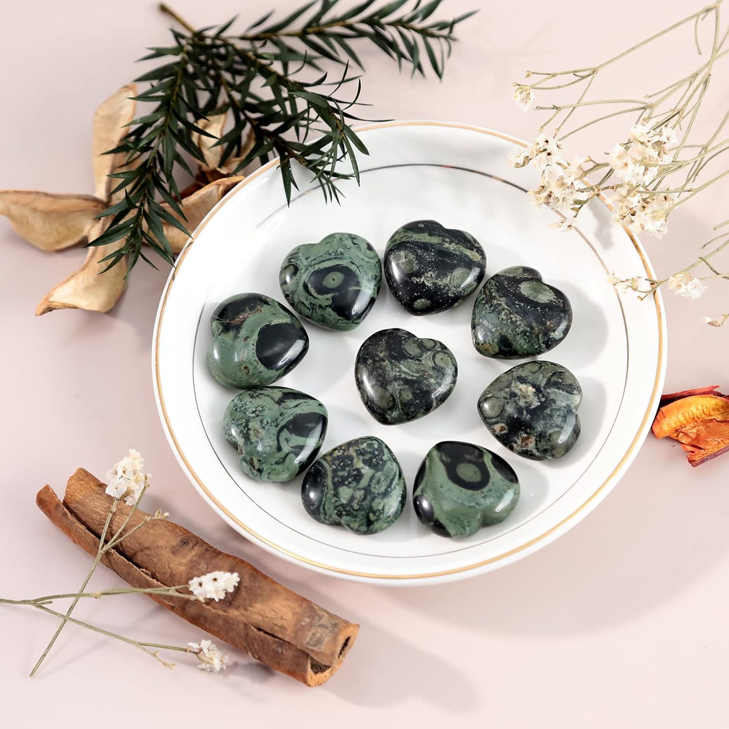 25mm Herz Liebe Kristall und Heilsteine Geschnitzte Chakra Reiki Balancing Energie Stein für Schmuck Herstellung, Kambaba-Jaspis