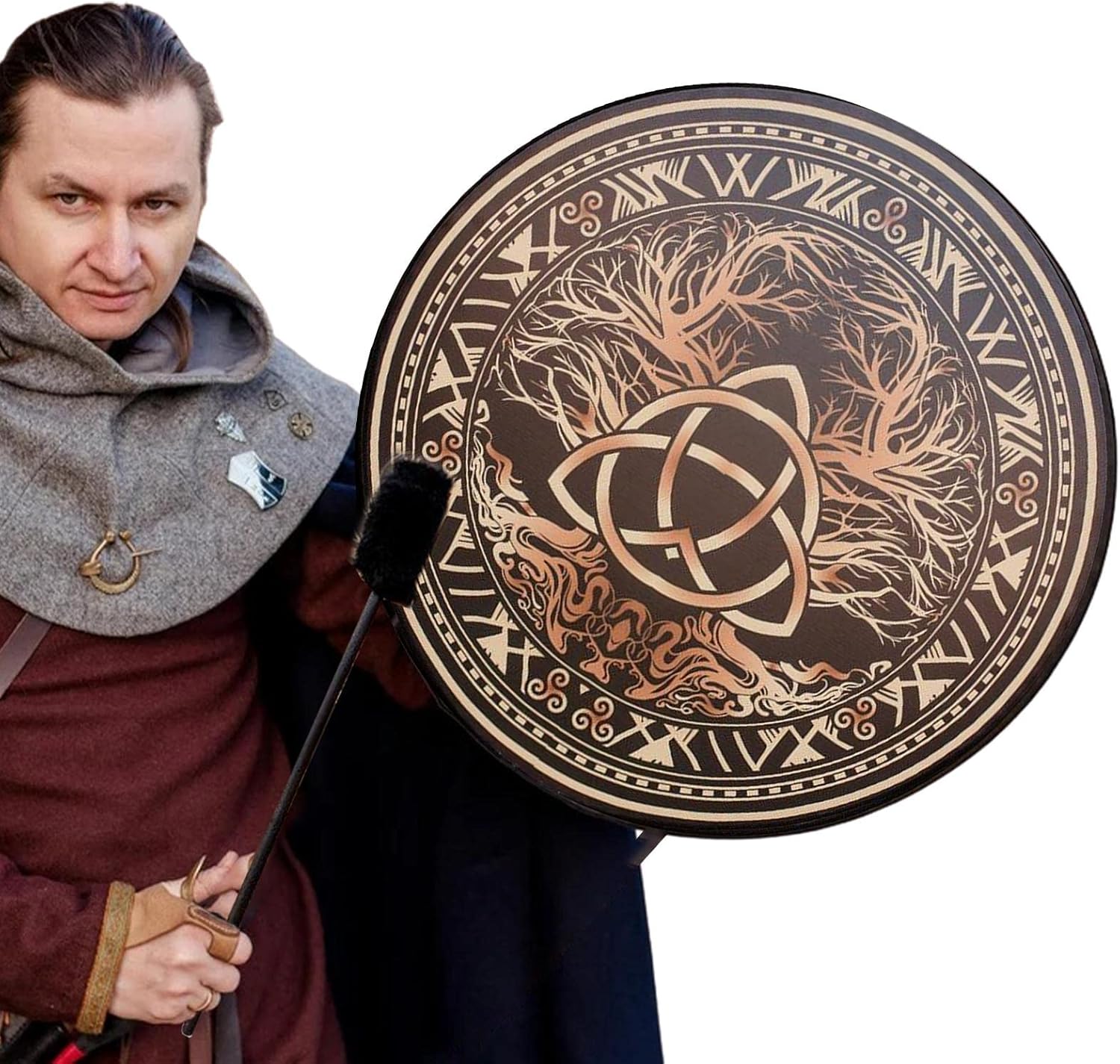 Facynde Schamanentrommeln,Schamanische Trommel mit Trommelstock - Heilige keltische Trommeln Pirateninstrumente Schamanen-Licht-Tamburin Einstellbare vegetarische Membran