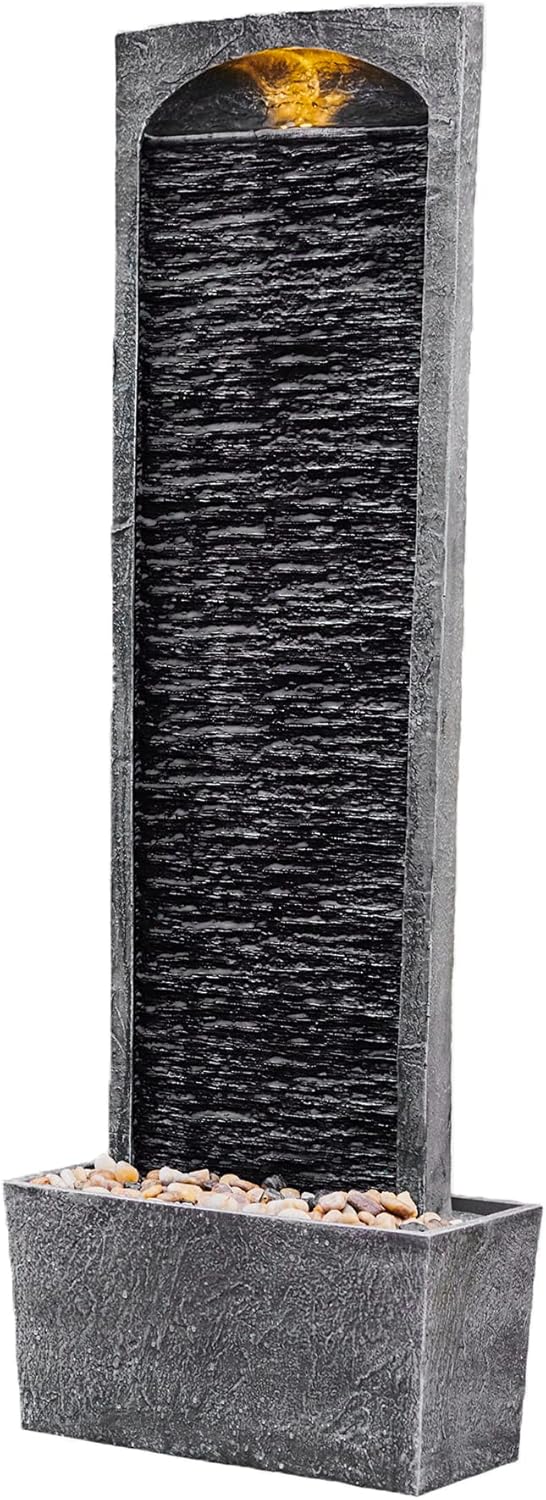 Peaktop RJ-19041-EU Garden Patio Stone 38 Inch Upright Waterfall Fountain