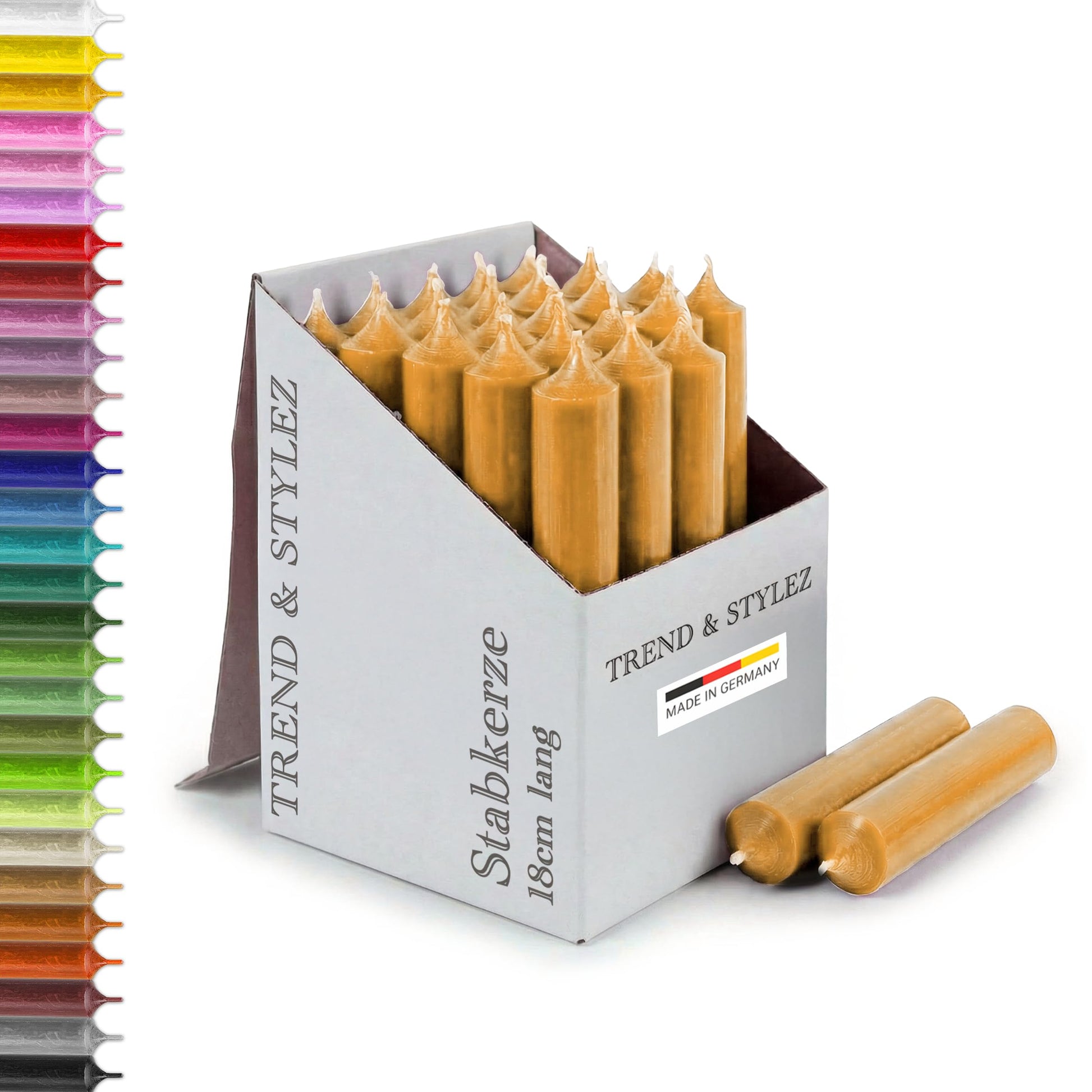 25 Stabkerzen 180mm x 22mm | Durchgefärbte Spitzkerzen | 8+ Stunden Brenndauer | Made in Germany - Ohne Tropfen & Rußen | RAL-Zertifizierte Tafelkerzen unparfümiert (Grün)