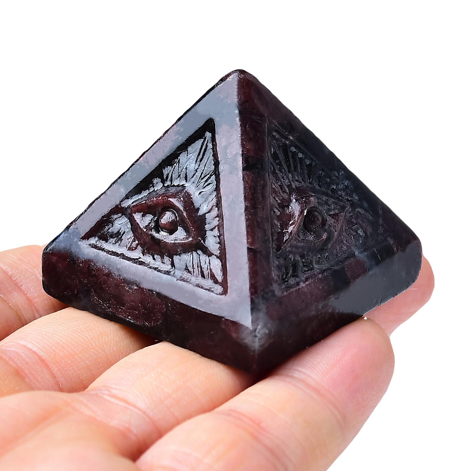 Flame Stone Evil Eye Pyramid Statue - Handmade Healing Crystal Figurine for Positive Energy, Meditation & Reiki, Natural Stone Decor, Lucky Spiritual Gift