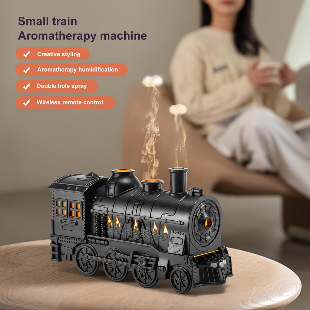 Train Diffuser 300ml, Aromatherapy Diffuser Cool Mist Ultrasonic Aroma Train Diffuser with Remote Control 2 Light 2 Mist Mode Auto Shut-Off for Bedroom Office Hotel(Black)