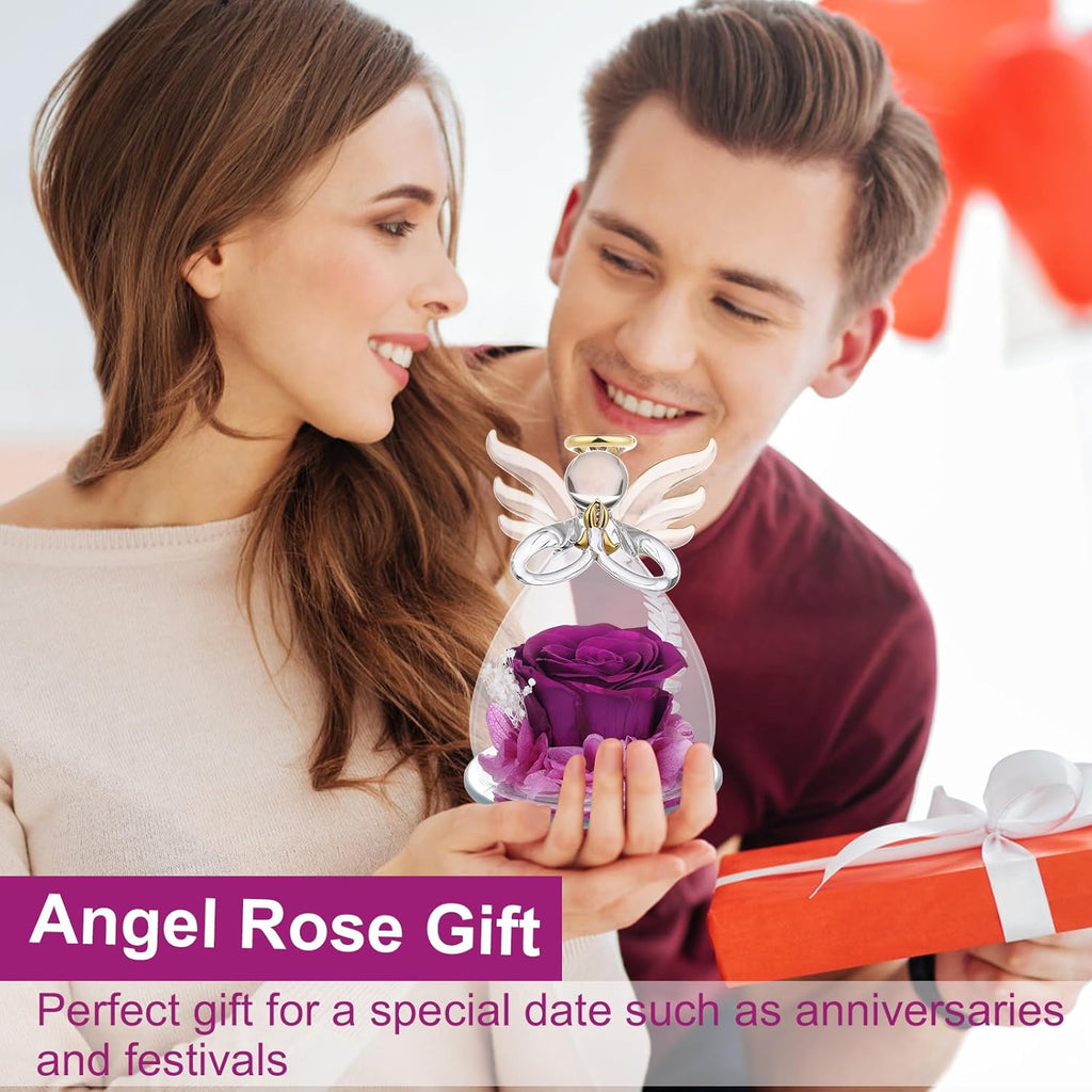 Ewige Rose Engel Geschenke für Mama, Ewige Rose in Engel Glaskuppel für Sie, Infinity Rosen Konservierte Blumen Handgemachte, Engelsfigur aus Glas, Geschenk für Frauen Mutter Oma Großmutterk