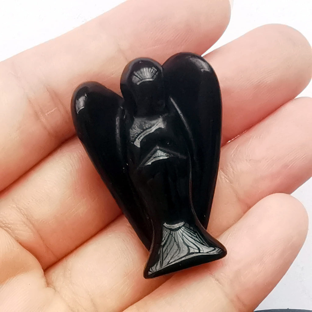 Natürliche Lila Lepidolith Heilung Kristall Gebet Schutzengel Statue,38mm Schnitzen Tasche Palm Stein Figuren Dekoration