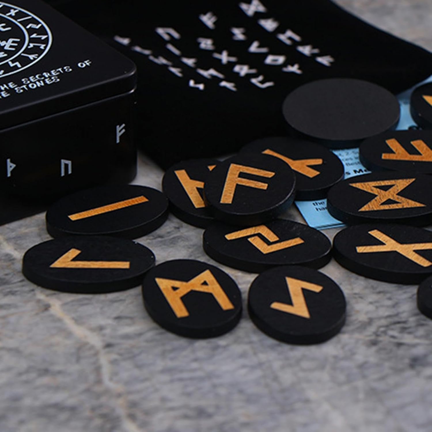 Fabixoin Witch Runes Set | Altar Divination Tools with Manual and Storage Bag, 25 Pieces Wooden Runes for Meditation, Spirituality, Entertainment, Witch Home Decoration