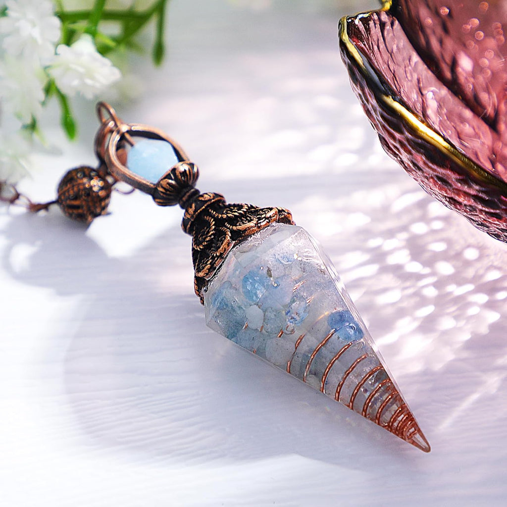 Aquamarine Pendulum Gemstone Pendulum Crystal, Healing Stones Natural Hexagonal Pendulum Stones Anti-Stress Gifts Ornaments for Witchcraft Ceremony, Fortune Telling, Reiki Healing and Esoteric