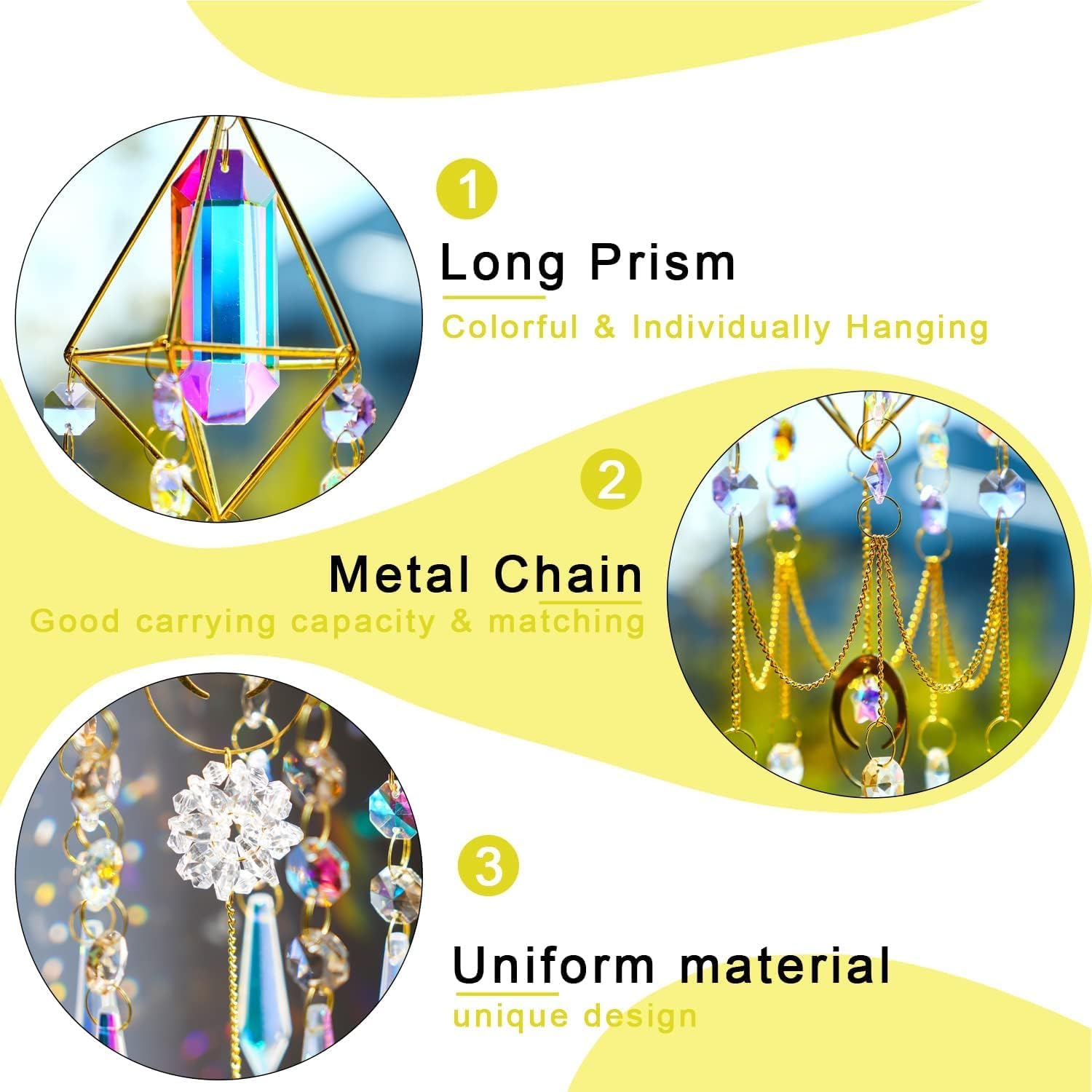 Kristallprismen Sonnenfänger Fenster Anhänger, Glasprismen Dekor Windspiel, Regenbogen Sonnenfänger für Zuhause, Garten, Veranda