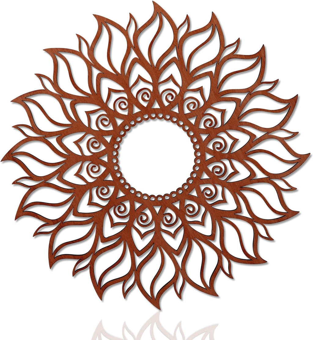 ADDMES 30cm Sun Wall Art Wooden Sculpture Hollowed Mandala Hanging Sign for Indoor Outdoor Home Garden