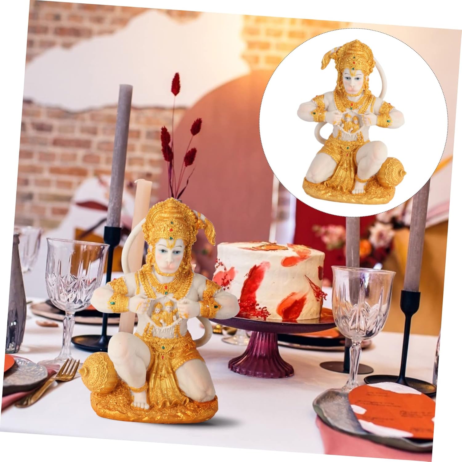 MAGICLULU kniende Affenstatue klein groß Mönch Skulptur Dekorationen wohnungseinrichtung wohnungsdeko tischdeko esstisch Hindu-Affengott-Statue Tischdekoration Wohnaccessoires Harz Golden