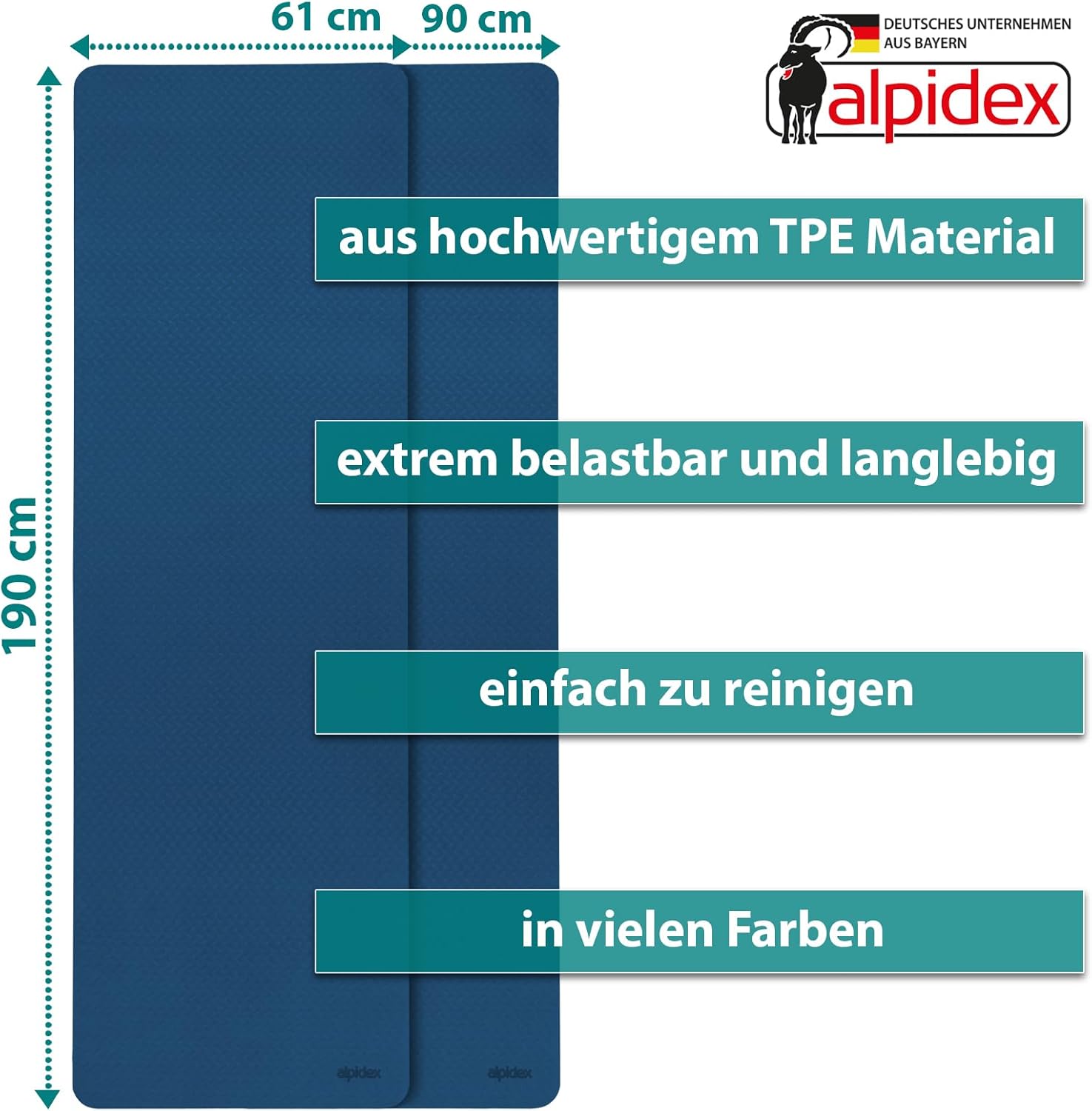ALPIDEX Yoga Mat Non-Slip 190 x 61 x 0.6 cm | 190 x 90 x 0.6 cm E-Book Phthalate-Free Fitness TPE Mat Gymnastics Pilates Sports Yoga Training Mat