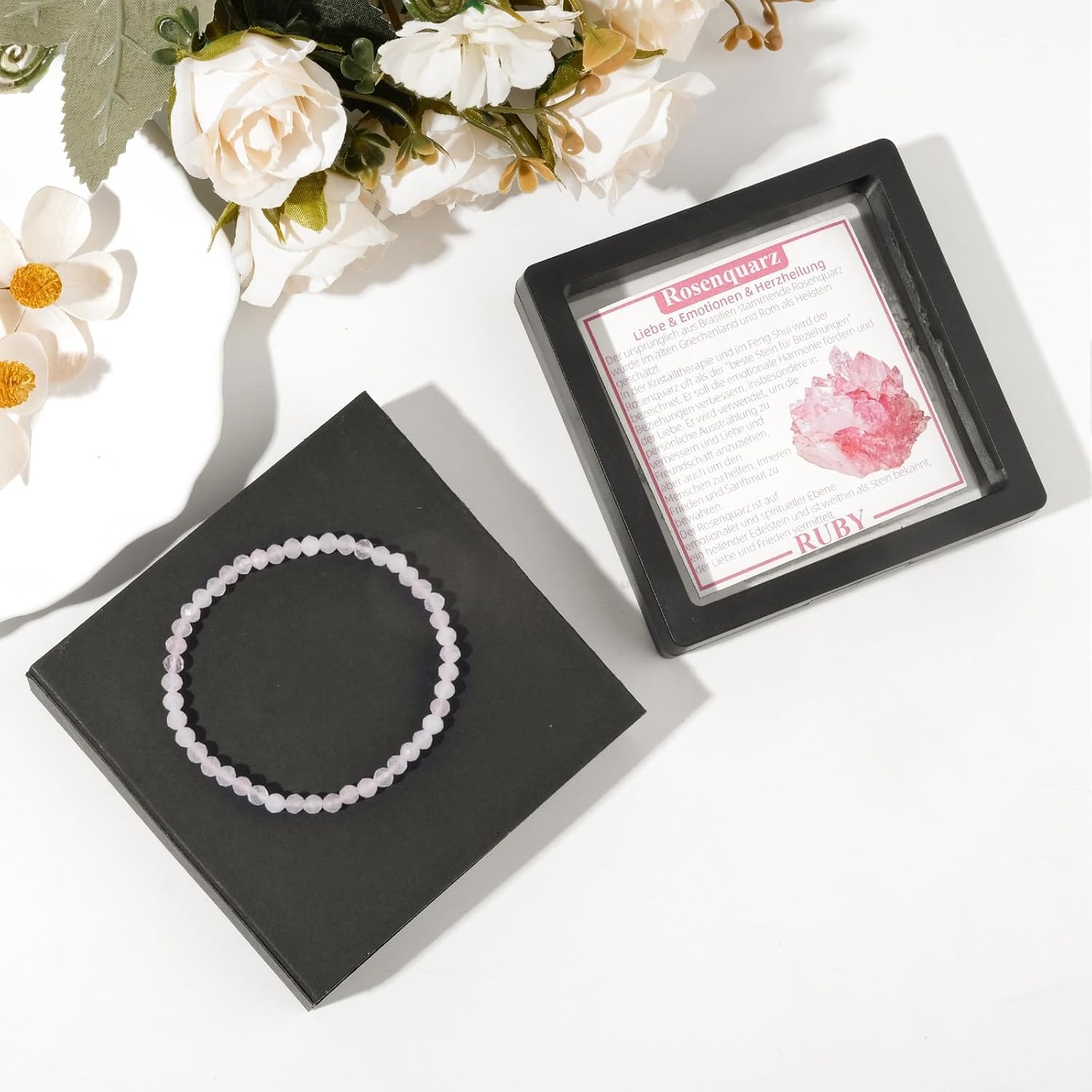 RUBY Perlenarmband Damen - Hochwertiges 4mm Edelstein Armband aus Facettierten Echten Natursteinen - Inklusive Geschenkbox Geschenk für Sie