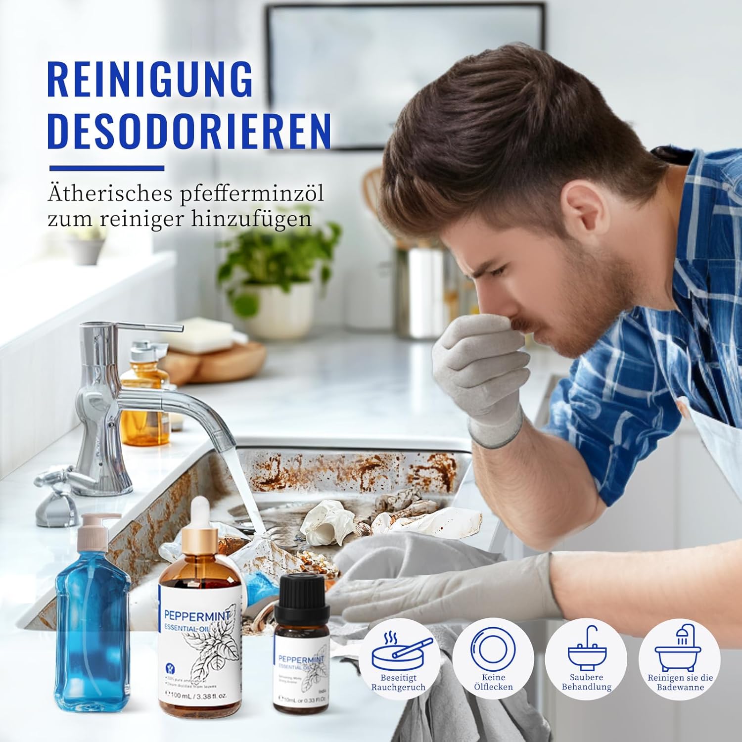 HIQILI 100ml Pfefferminzöl Ätherisches Öl, 100% Reines Naturrein Minzöl,Peppermint Oil für Diffuser, Massage, Haar, Hautpflege - Gratis Eine Reiseflasche
