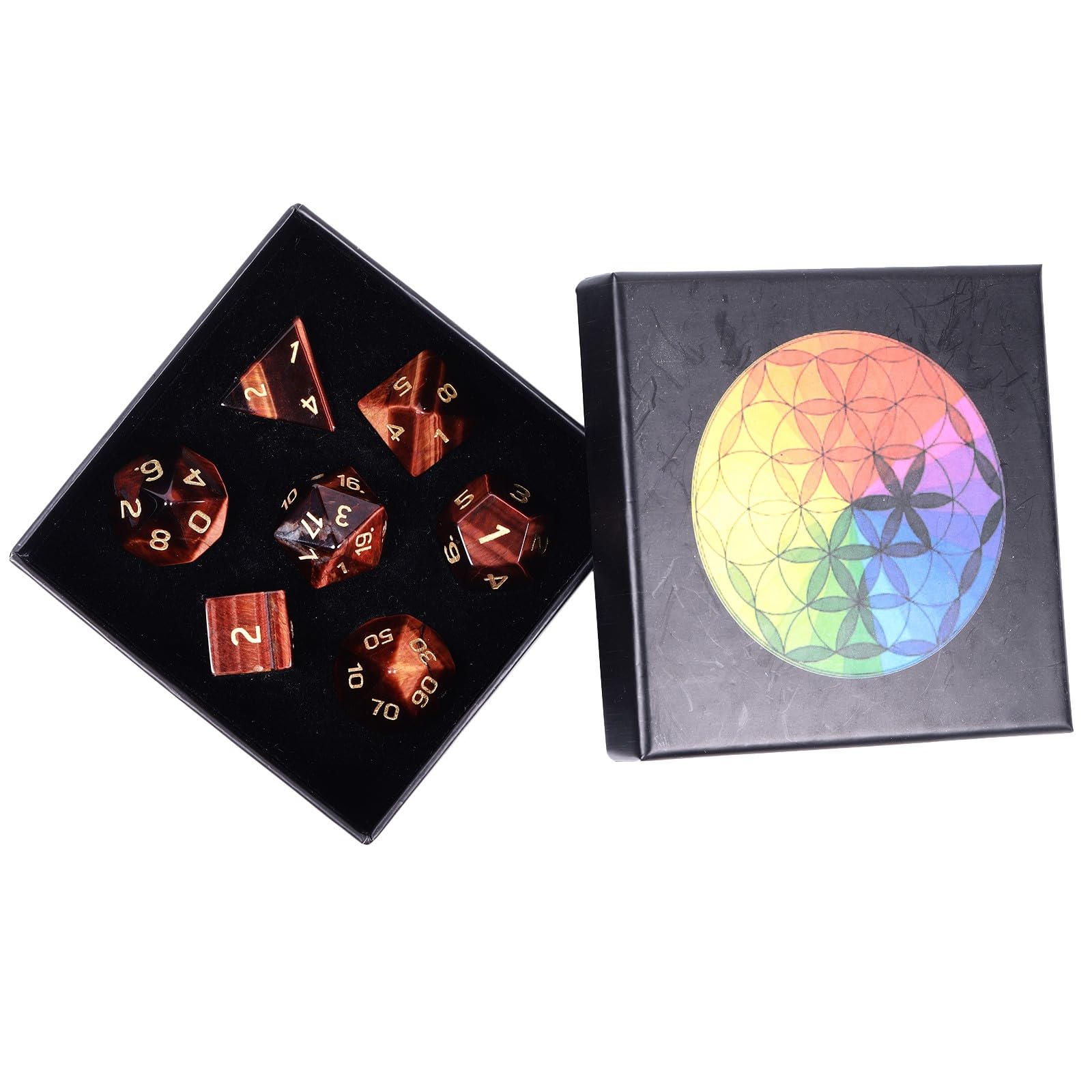 Nupuyai Kambaba Jasper Stone Polyhedral Dice Gemstones Set, 7 Pieces Healing Stones Set, Table Games for Dungeon and Dragons Dice, DND RPG MTG Dice Game Gift