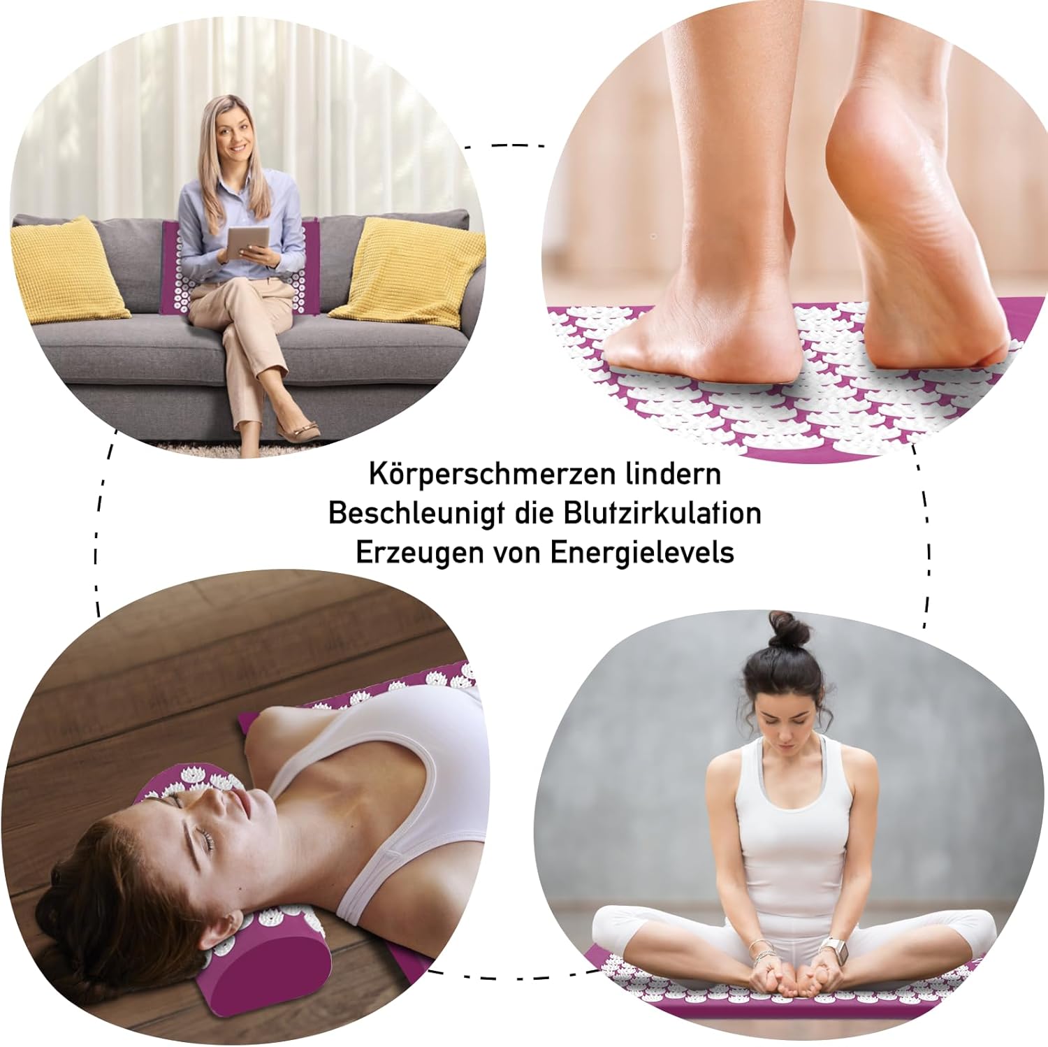 Akupressurmatte Akupressure Set Akupressurmatte mit Kissen Nagelmatte Blumenfeldmatte Nadelmatte/Nadelreizmatte Nadelbrett Yantramatte Pranamatte Akupunkturmatte,Lila