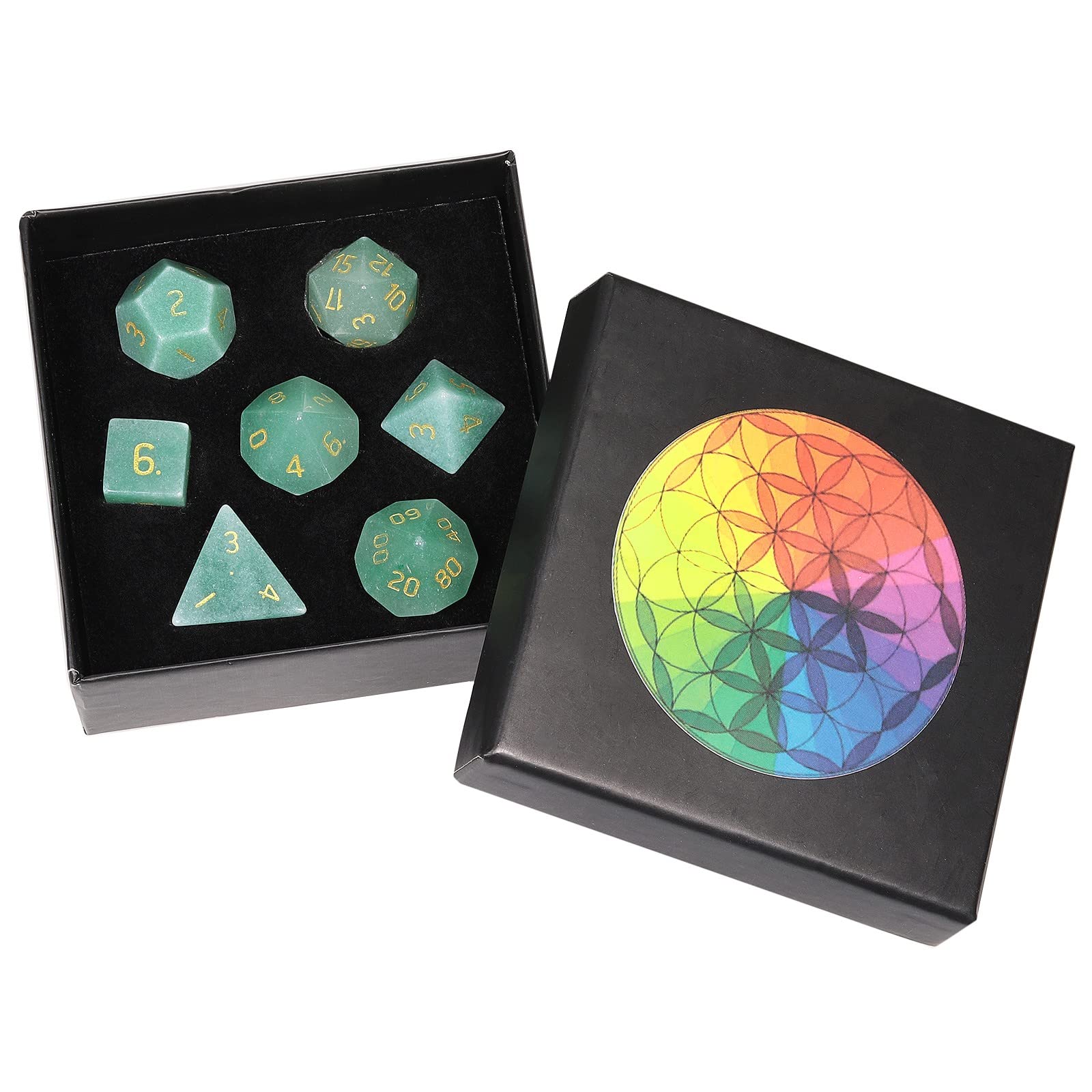Nupuyai Kambaba Jasper Stone Polyhedral Dice Gemstones Set, 7 Pieces Healing Stones Set, Table Games for Dungeon and Dragons Dice, DND RPG MTG Dice Game Gift