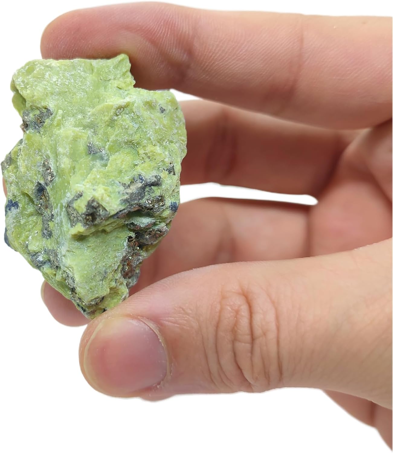 Serpentine Raw Stone Natural Stone 100% Untreated Mineral Green Crystal with Pyrite Crystals Real Gemstone Choice of Sizes (1 Stone L [3 cm-5 cm])