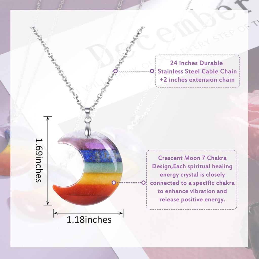 JSDDE 7 Chakra Anhänger Halskette Heilstein Mond Anhänger Kette Amulett Anhänger Reiki Glücksbringer Schmuck