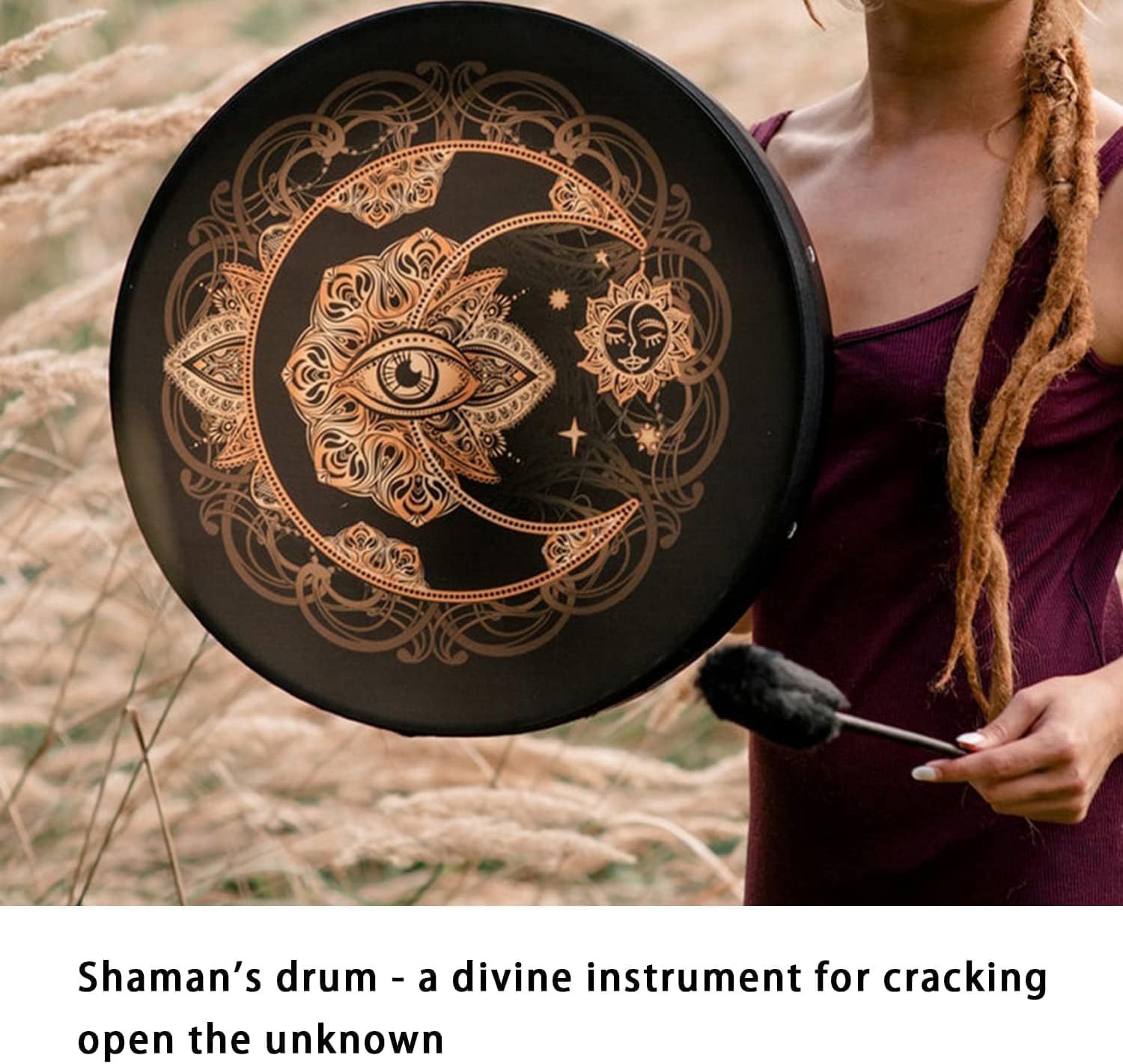 Schamanentrommel, Schamanische Trommel mit Trommelstiel, TOOSOAR Goldener Mond Handtrommel, Trommel Erwachsene für Music Lovers