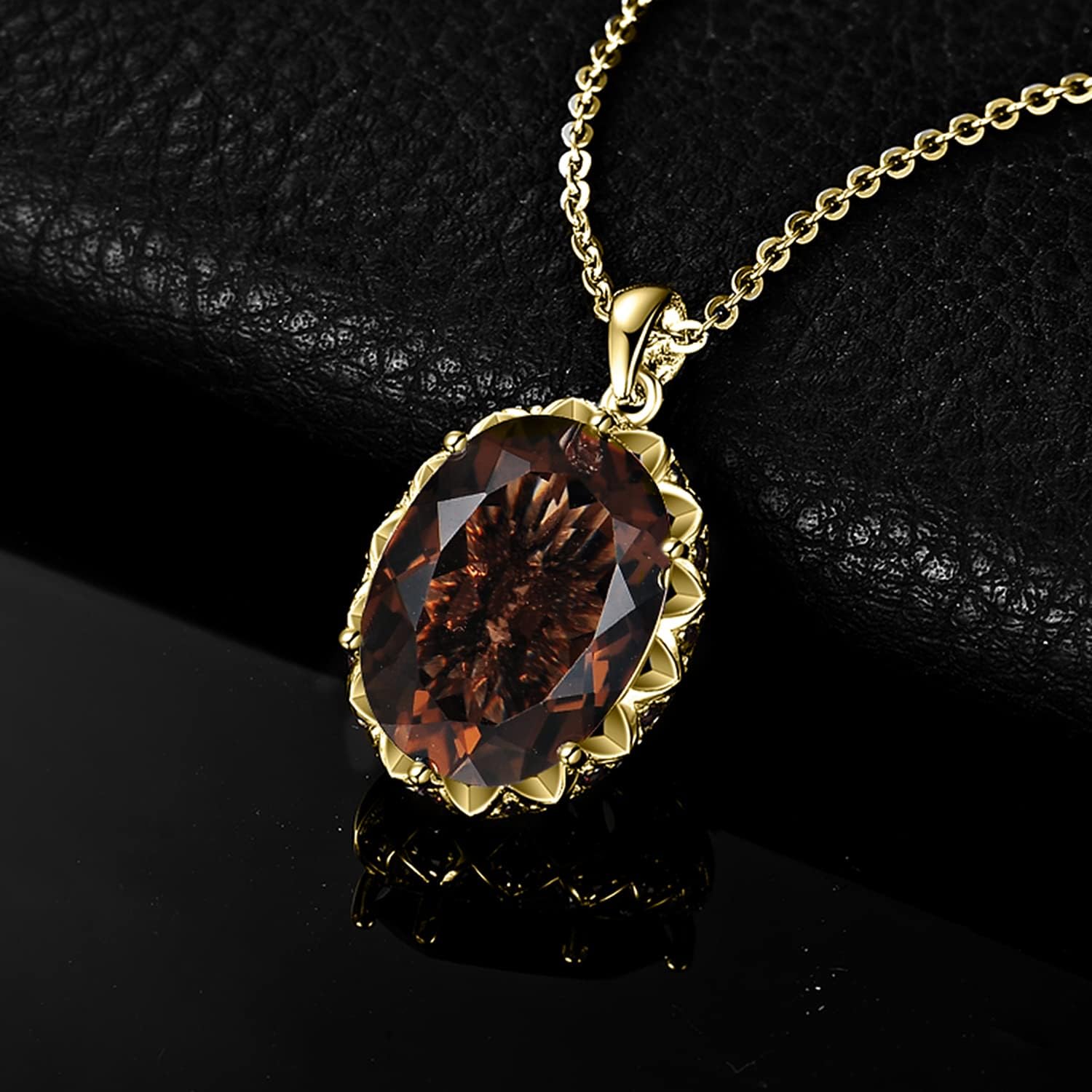 JewelryPalace Oval 8ct Echt Rauchquarz Ketten Anhänger 45CM, Schmuck Set, Halskette Damen Silber 925 Collier Damen mit Groß Edelstein Mädchen, Halsketten Damen Braun mit Stein für Frauen Rosegold Gold